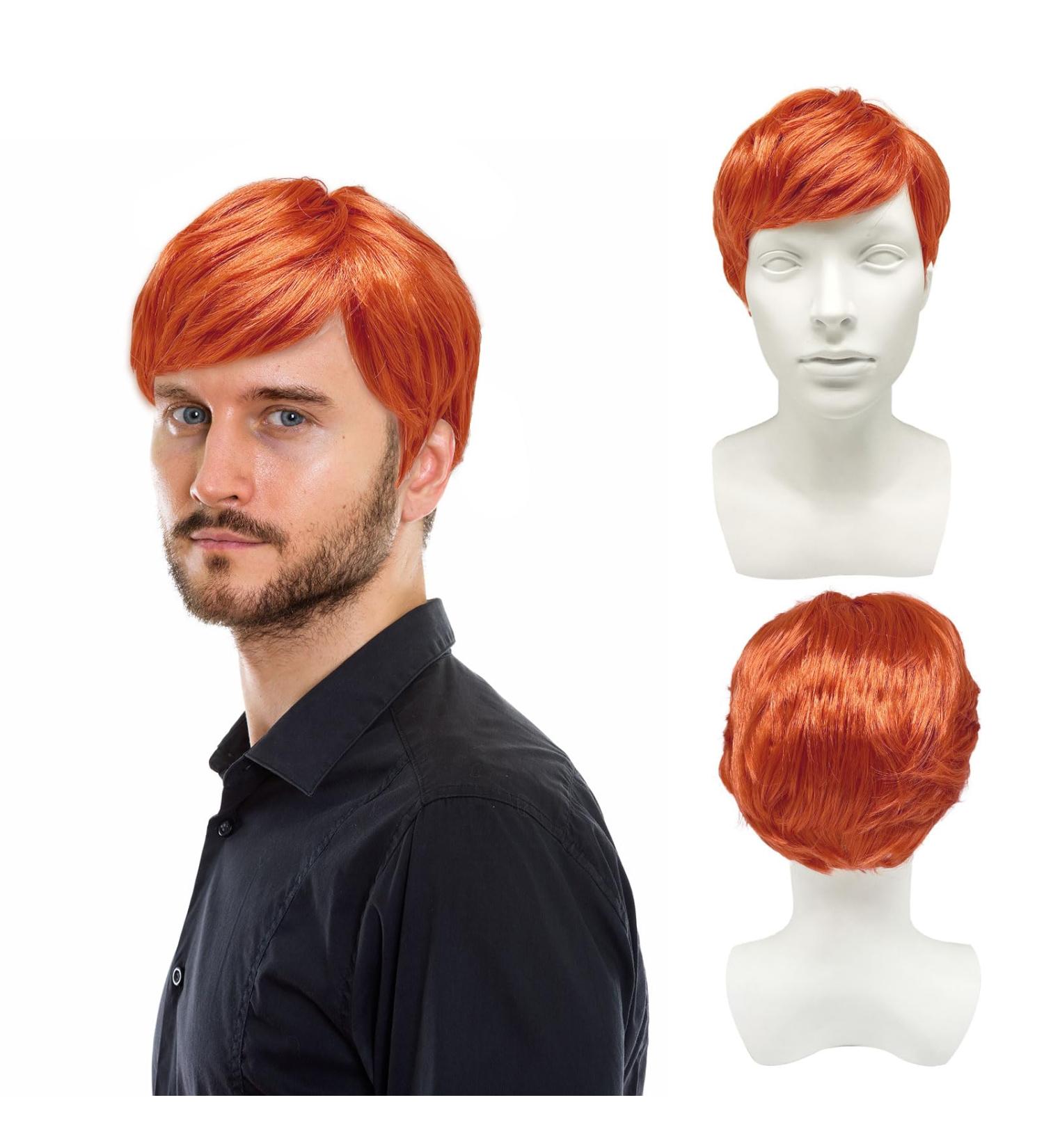 UILYNIU Mens Wig Ginger Wig Men's Short Wig Boyband Wig Fancy Dress Wig Punk Wig Rock Star Wig Orange Wig for Men 60s 70s 80s Costume Accessories for Party Music Punk Carnival (Orange) - Buy Online on GoSupps.com
