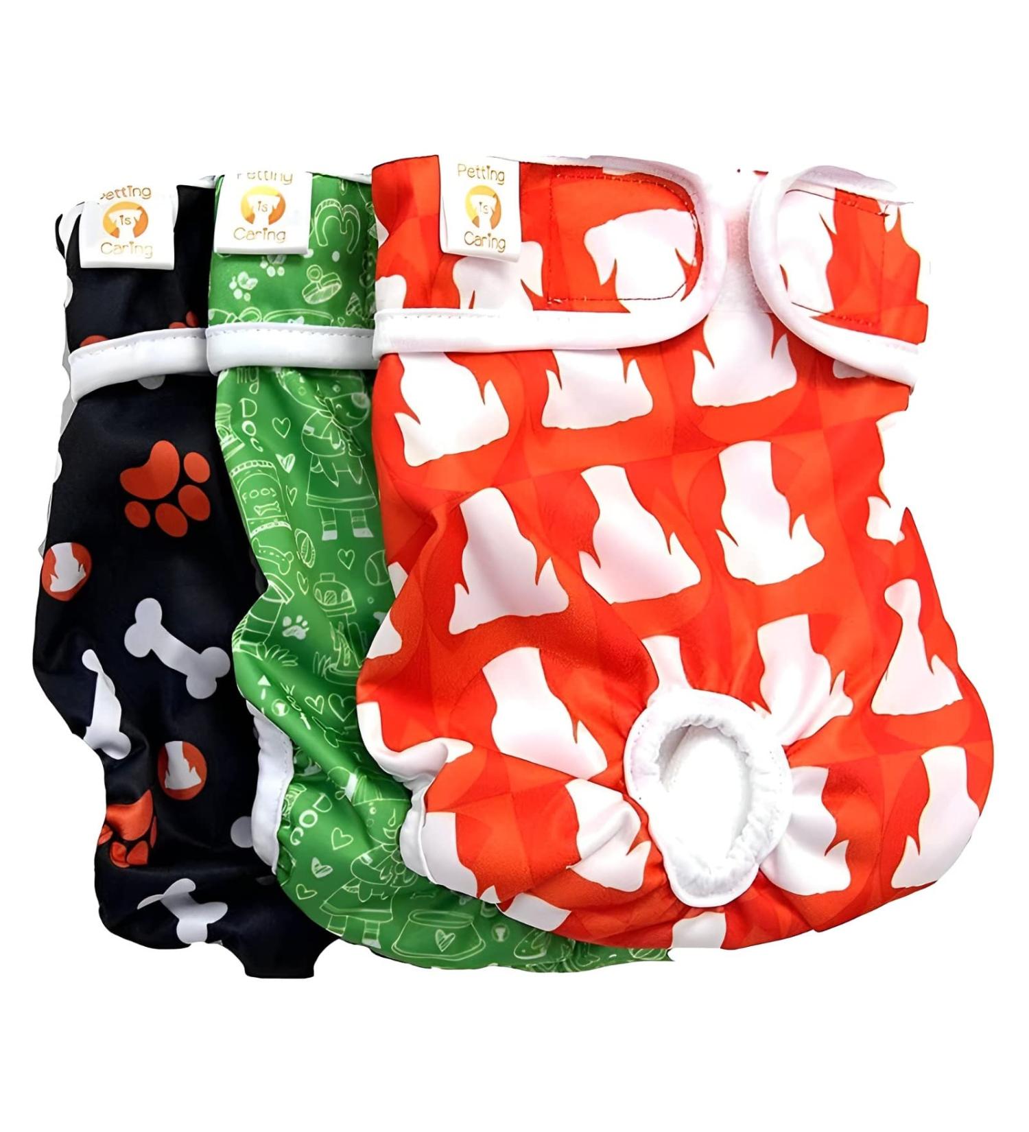 PETTING IS CARING Washable Dog Diapers - Reusable 3 Pack for Male & Female Dogs | Exclusive Design - Buy Online on GoSupps.com