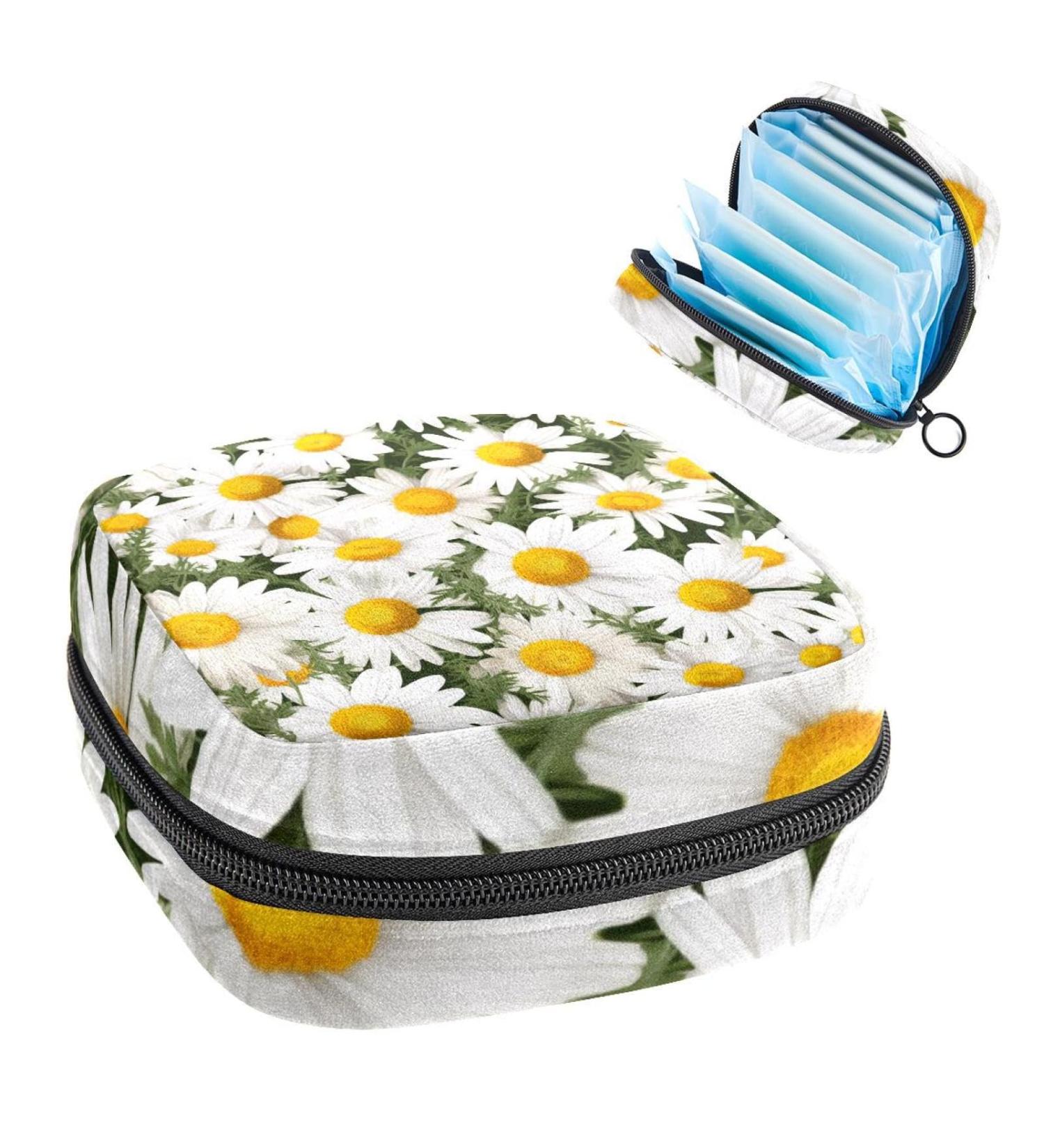 Chamomile Leaf Pattern Sanitary Napkin Storage Bag - Multi-Colored Portable Period Pouch for Women and Girls - Buy Online on GoSupps.com
