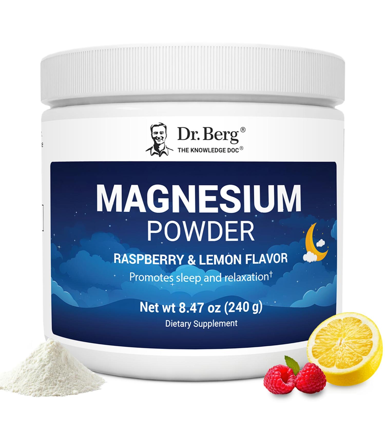 Dr. Berg Magnesium Glycinate Powder for Sleep Relaxation & Stress Relief - Now Includes Vitamin D3 & Zinc - Delicious Raspberry & Lemon Flavor (50 Servings) Magnesium Powder - Magnesium Drink Powder Raspberry Lemon 8.47 O  - Buy Online on GoSupps.com