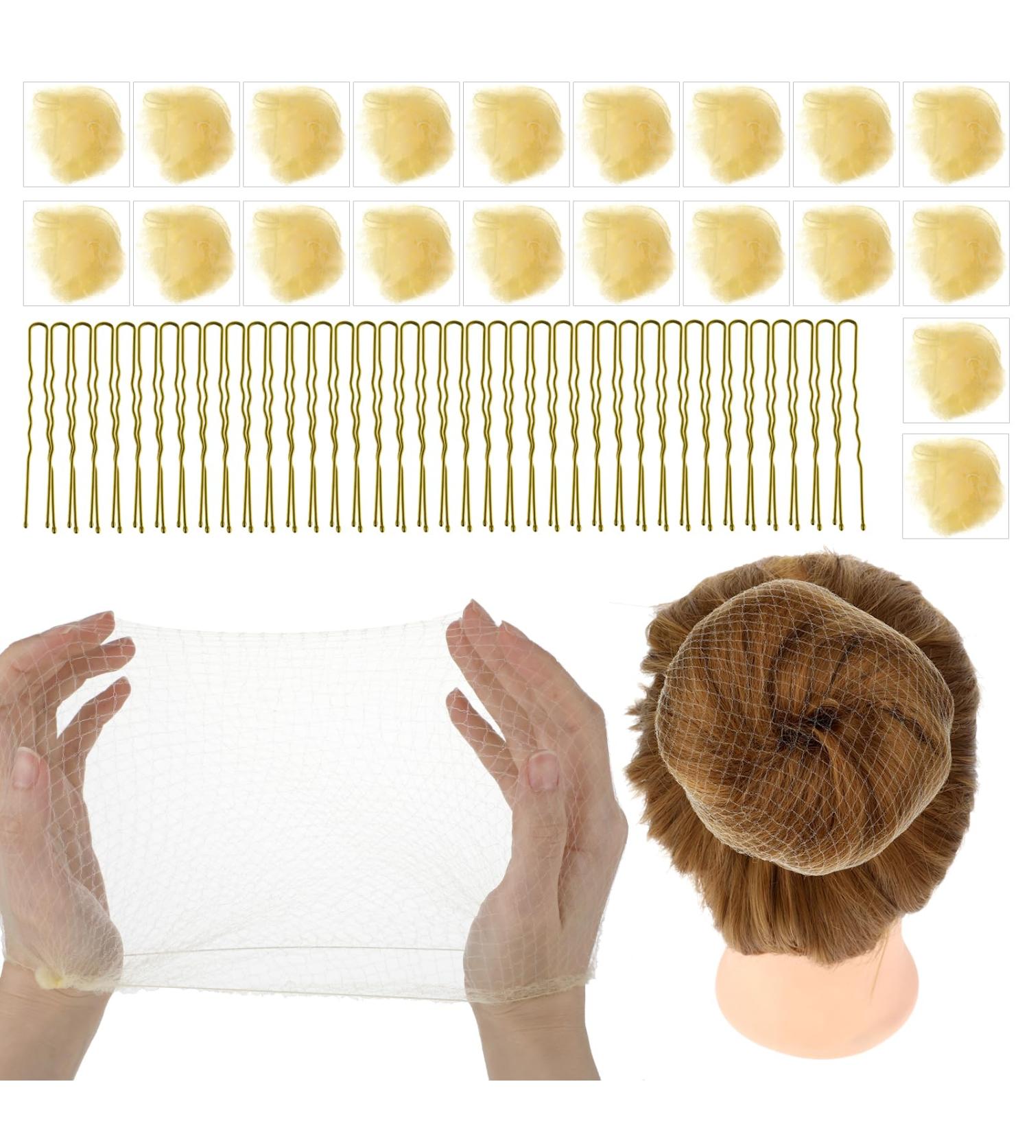 Abeillo Ballet Hair Net Hairnets for Dance Buns 20 Pcs 50 Cm Individual Package Invisible Hair Nets and 40 Pcs U Shaped Hair Pins Set for Women Girls Ballet Dancer Nurse (Beige) - Buy Online on GoSupps.com
