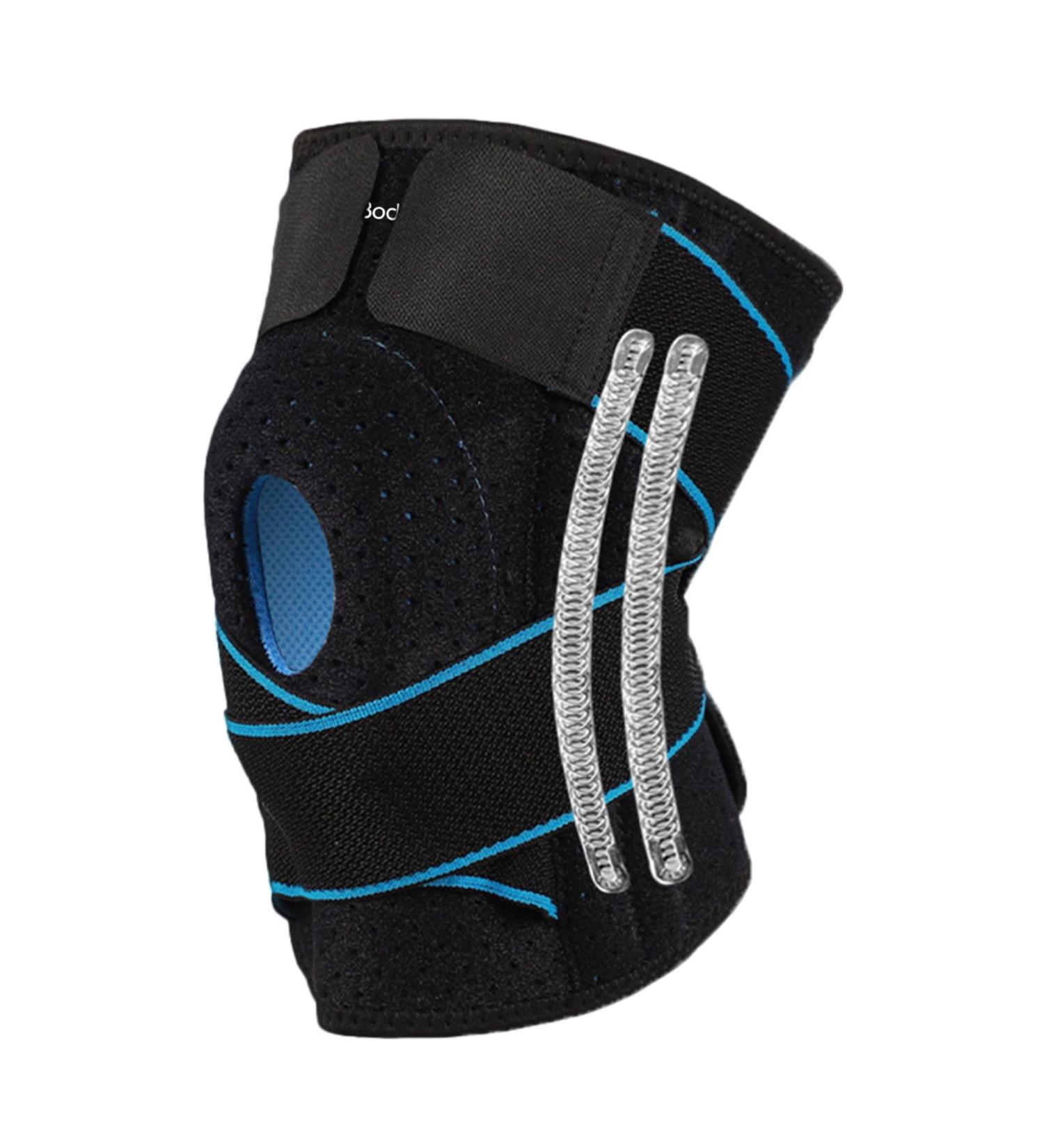 BODIVITALS Adjustable Knee Brace for Men & Women | Knee Compression Sleeve for Pain Relief | Side Stabilizers for Weightlifting | Universal Blue Support - Buy Online on GoSupps.com
