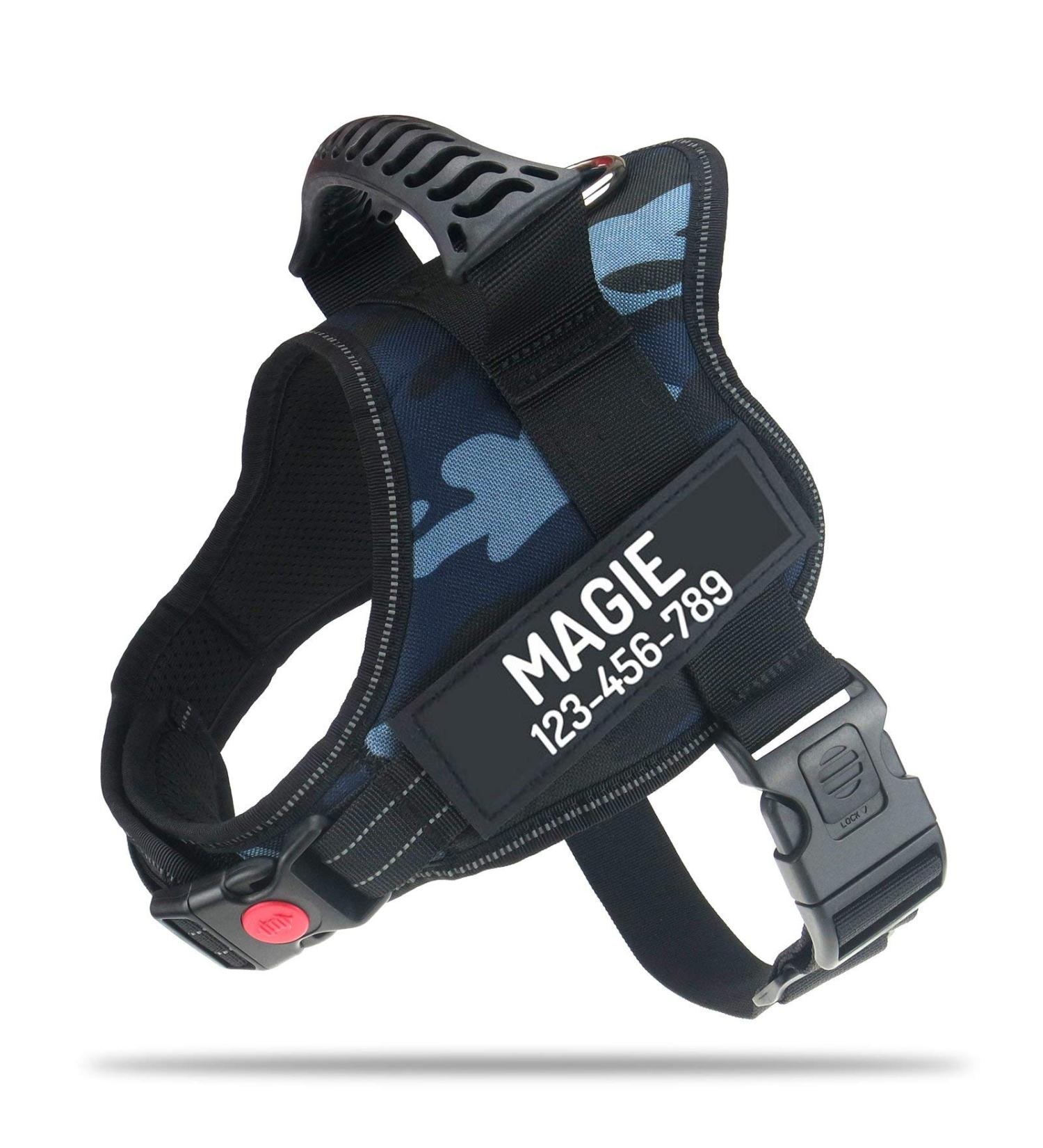 Pawpawify Personalized No-Pull Dog Harness - Durable Blue Camouflage for Training & Walking (Chest 28-38in) - Buy Online on GoSupps.com