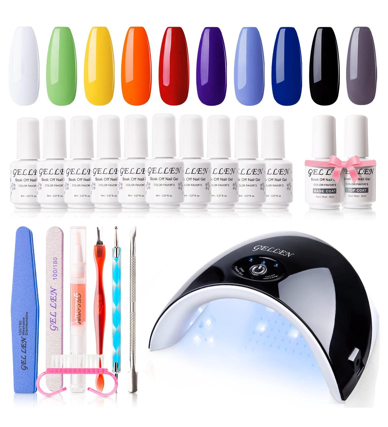 Gellen 10 Colors Gel Nail Polish Starter Kit with UV/LED Light, 24W Nail Dryer | DIY Home/Salon Manicure Set - Neon Rainbow Summer Nail Polish Gift for Her - Buy Online on GoSupps.com
