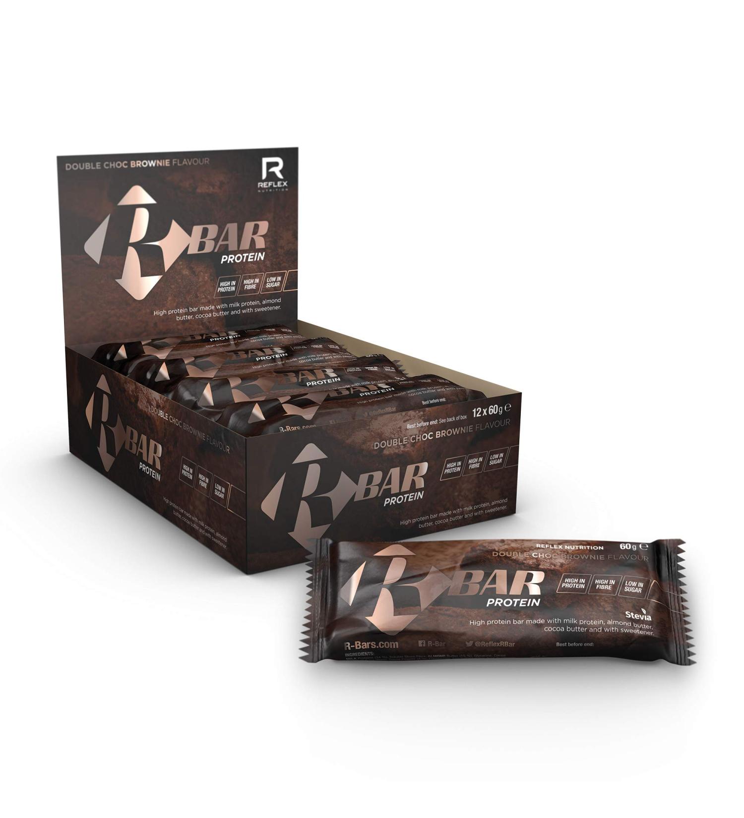 Reflex Nutrition R-Bar Protein Bar 20g Whey Protein - Double Chocolate Brownie (12x60g) | Low Sugar, High Fiber - Buy Online on GoSupps.com