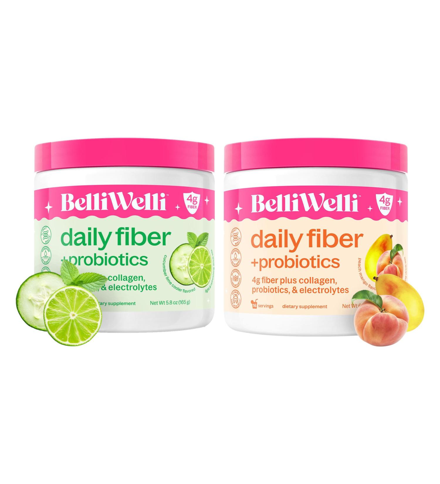 Daily Fiber Supplement Bundle with Collagen Probiotics Electrolytes & Hydration Support - Cucumber Lime Mint & Peach Mango Flavors - Promotes Digestive Skin Health Gut Balance - 32 Servings - Buy Online on GoSupps.com