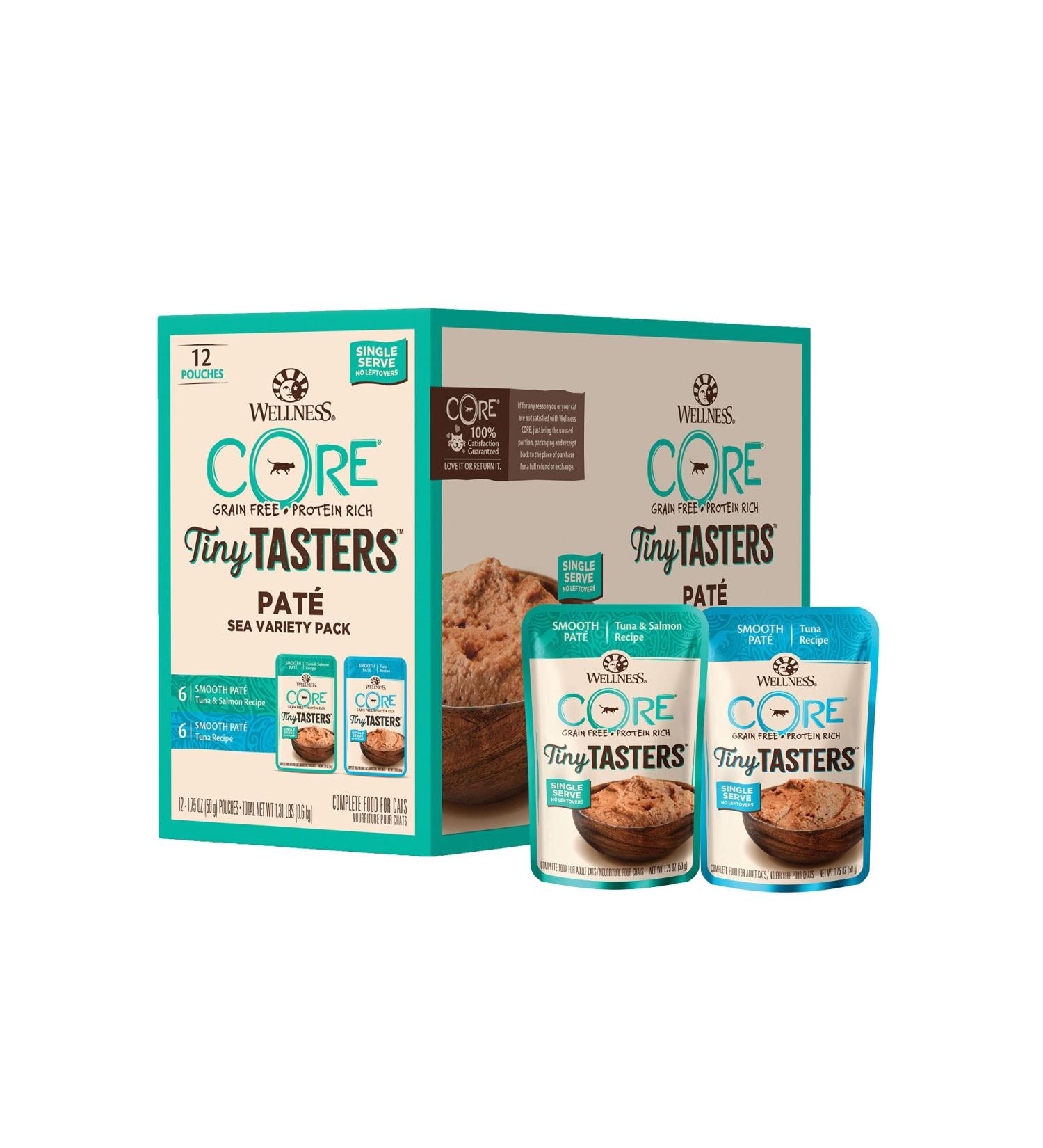 Wellness CORE Tiny Tasters Wet Cat Food - Real Meat, Complete & Balanced, 12 Pack Sea Variety Pack - Flaked, Minced, & Pate Recipes, 1.75 oz Pouches - Buy Online on GoSupps.com