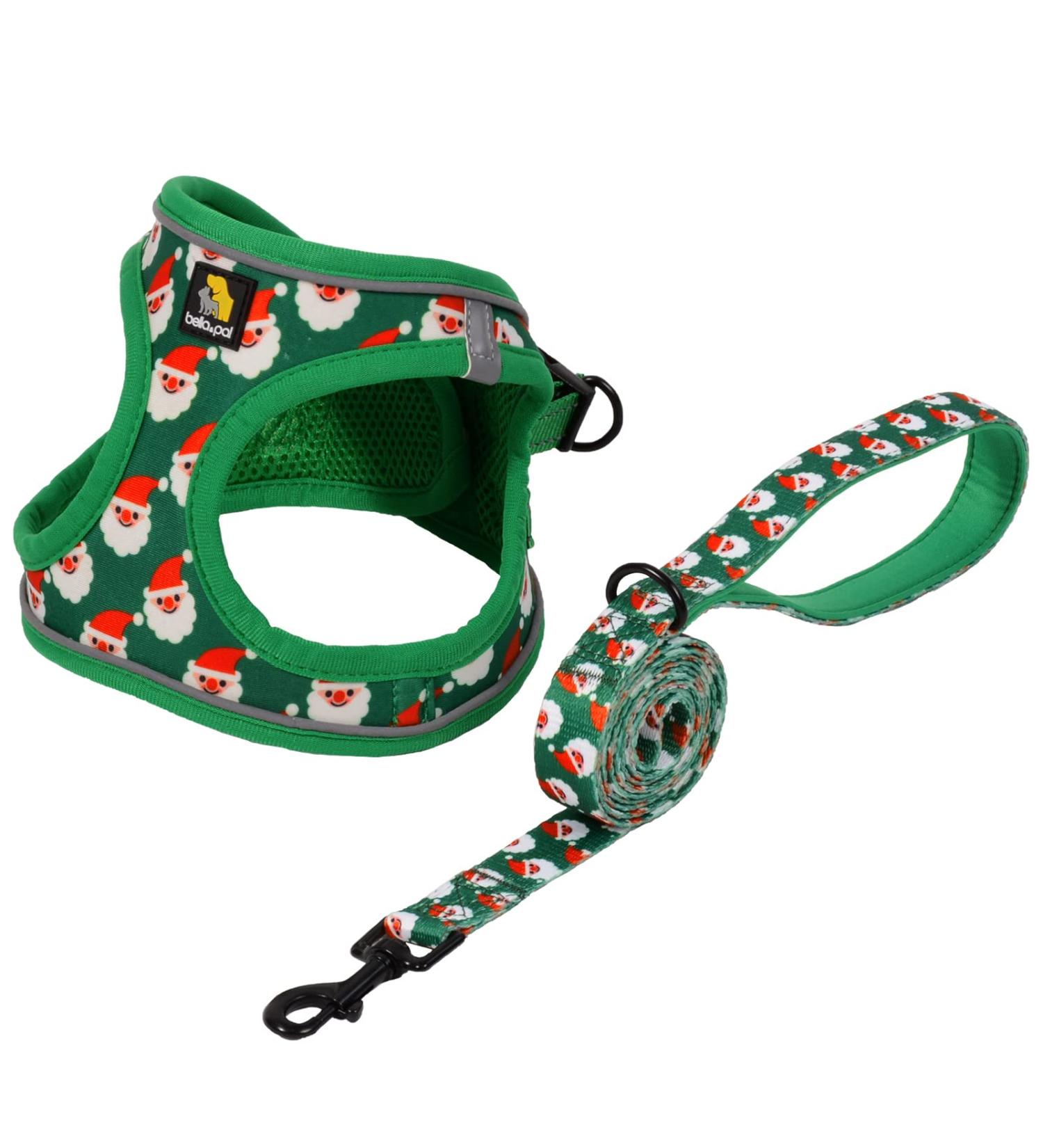 Shop Bella & Pal Dog Harness Set - Comfortable Air Mesh with Reflective Strip for Small & Medium Dogs - Anti-Train No Tensile Leash - XS Christmas Green - Buy Online on GoSupps.com