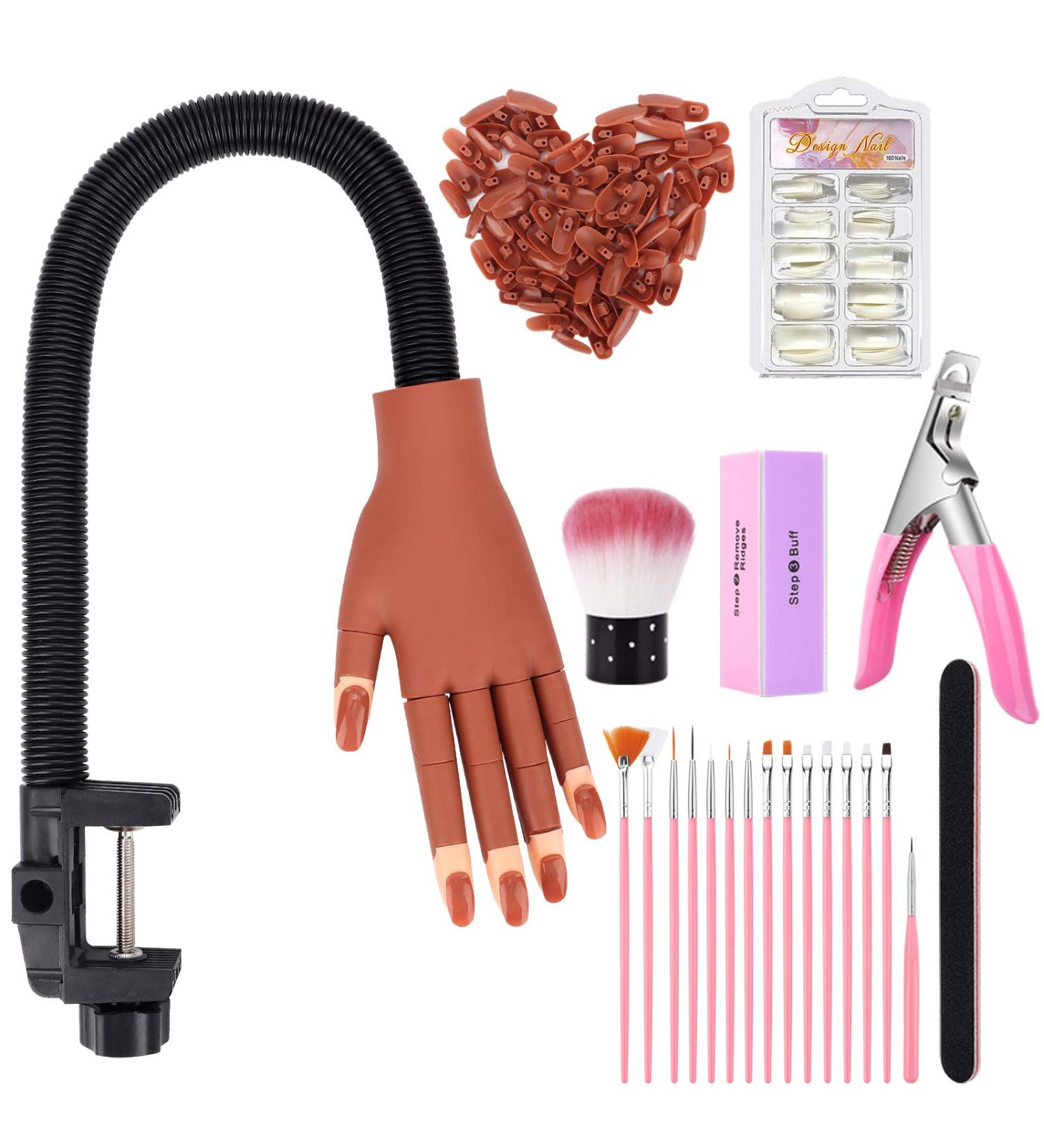 Nail Practice Hand for Acrylic Nails - Adjustable False Nail Training Mannequin with Full Cover Tips and Accessories - Buy Online on GoSupps.com