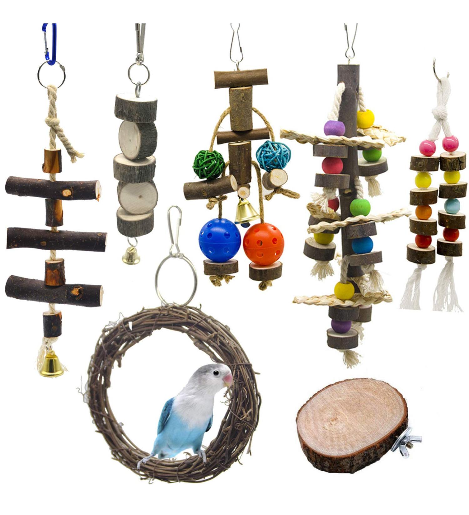 Chikanb 7-Pack Parrot Toys African Grey Parrots Swing Chewing Hanging Toy Colorful Bell Hammock Ladder Perch Platform Chewing Toys for Parakeets Cockatiels Macaws Love Birds Finches Little Birds - Buy Online on GoSupps.com