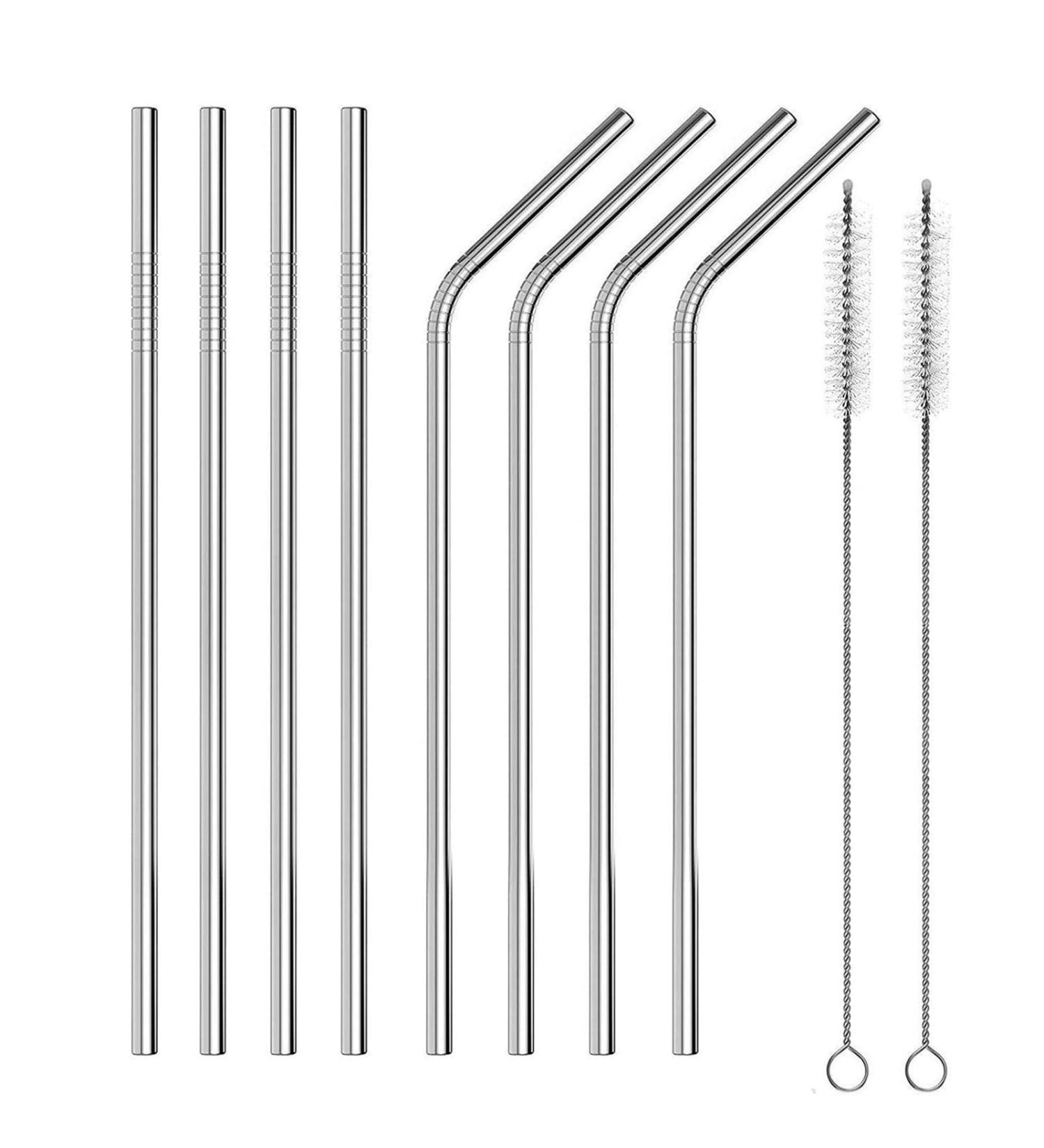 Metal Straws Reusable Stainless Steel Straws Bubble Tea Drinking with Silicone Tip and Carrying Pack Mix Straw 2 Cleaning Brush and for Smoothie Milk Cocktail Milkshake Cold/Hot Drinks(Silver) - Buy Online on GoSupps.com