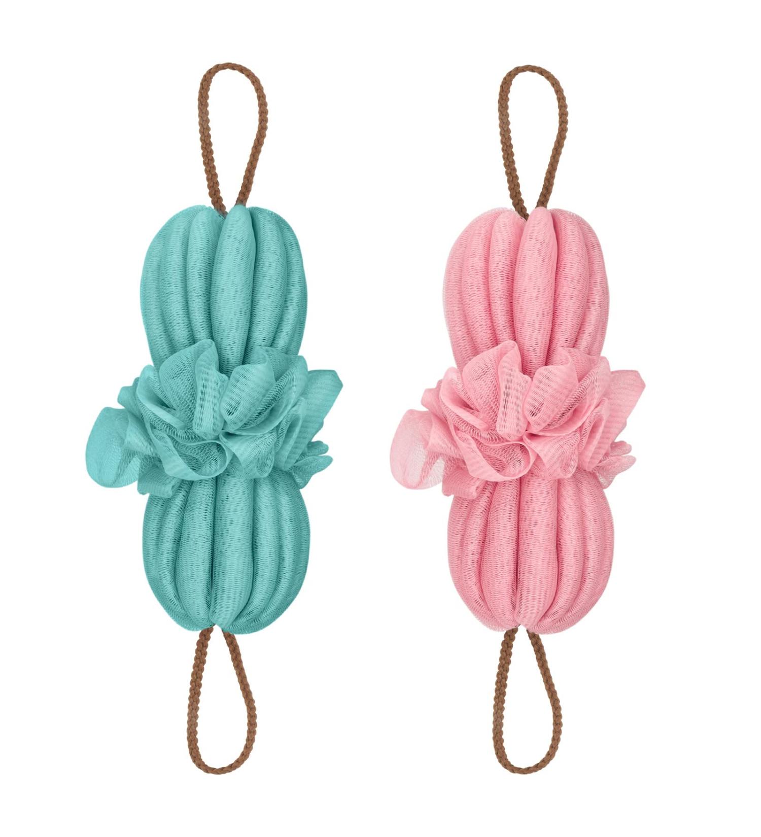 Songaa Bath Shower Loofah Sponge - 2 Pack Exfoliating Back Scrubber with Rope Handles for Men & Women - Long Stretch Body Scrub (Blue & Pink - Buy Online on GoSupps.com