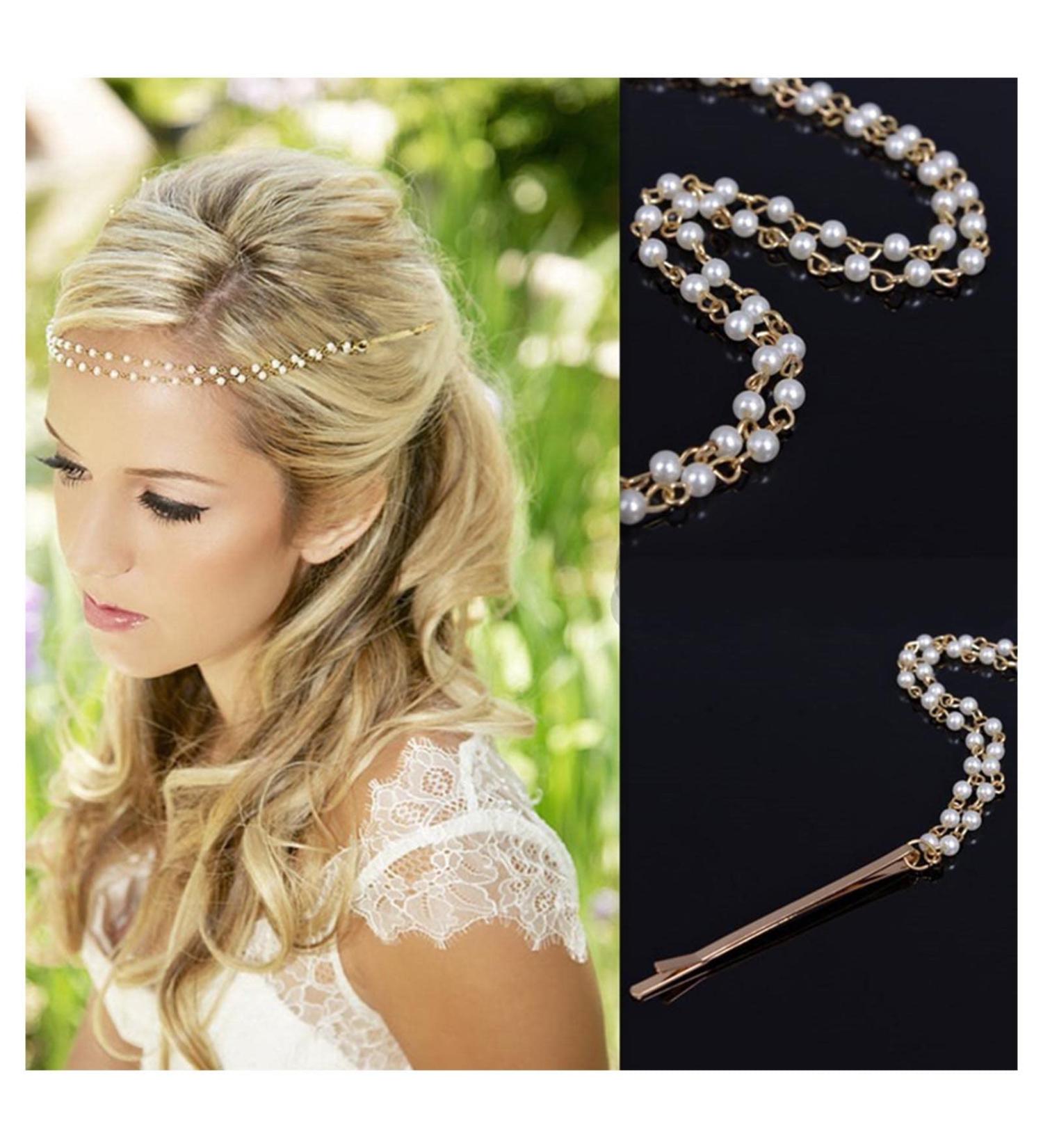 Shop Inilbran Boho Layered Head Chain | Gold Pearl Hairpins & Vintage Hair Accessories for Women & Girls - Buy Online on GoSupps.com