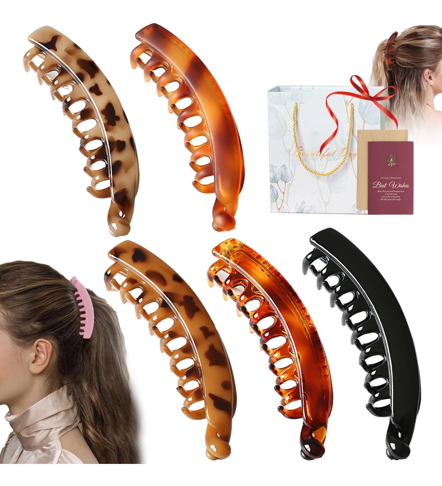 Large Banana Hair Clips Non-Slip Ponytail Holder Clip Vintage Stretchy Banana Hair Clip Strong Hold Hair Banana Hair Clips for Women and Girls (5PCS-1) - Buy Online on GoSupps.com
