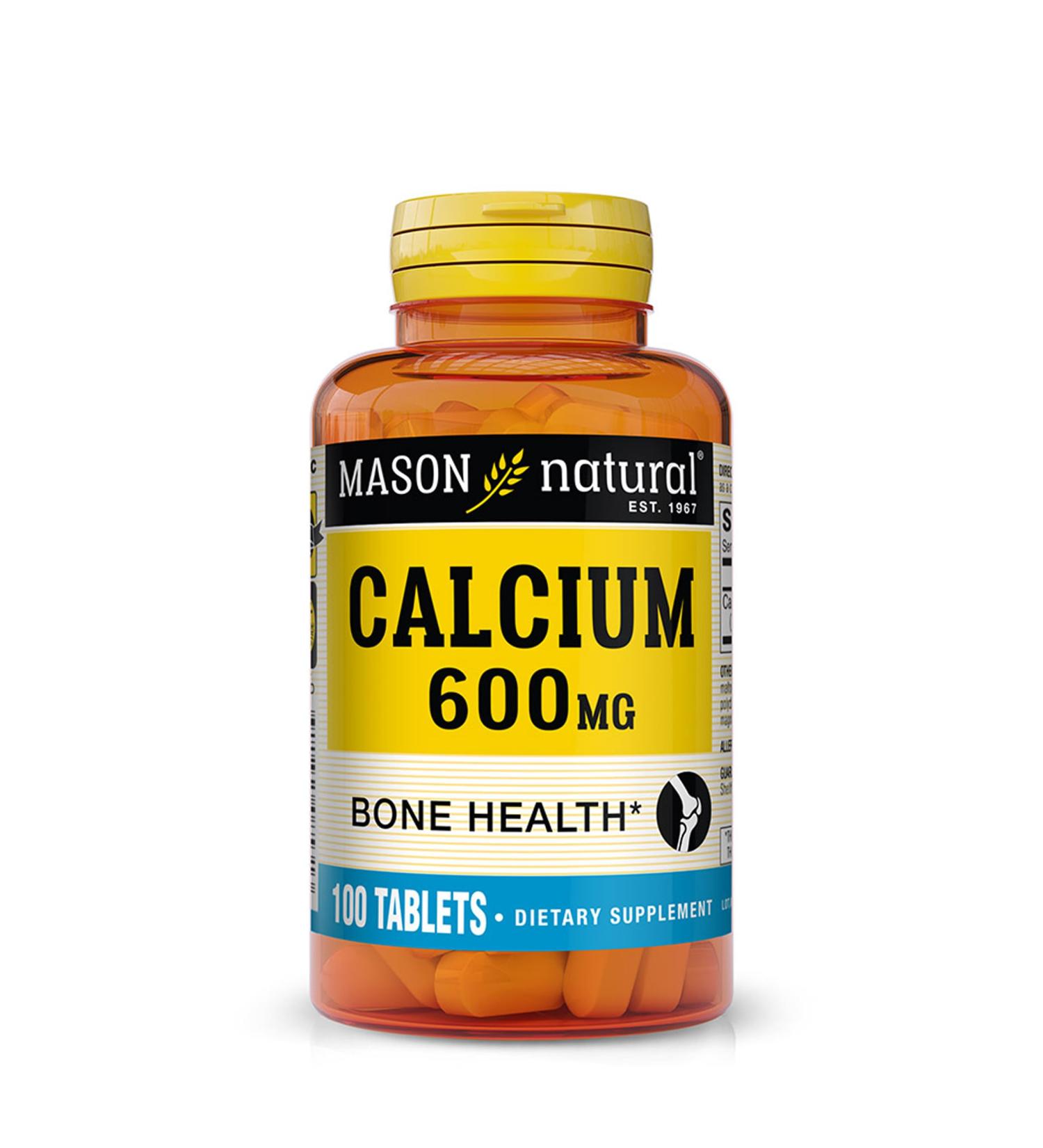 Mason Natural Calcium 600 mg - Strengthens Muscle Function Supports Healthy Bones and Overall Health 100 Tablets - Buy Online on GoSupps.com