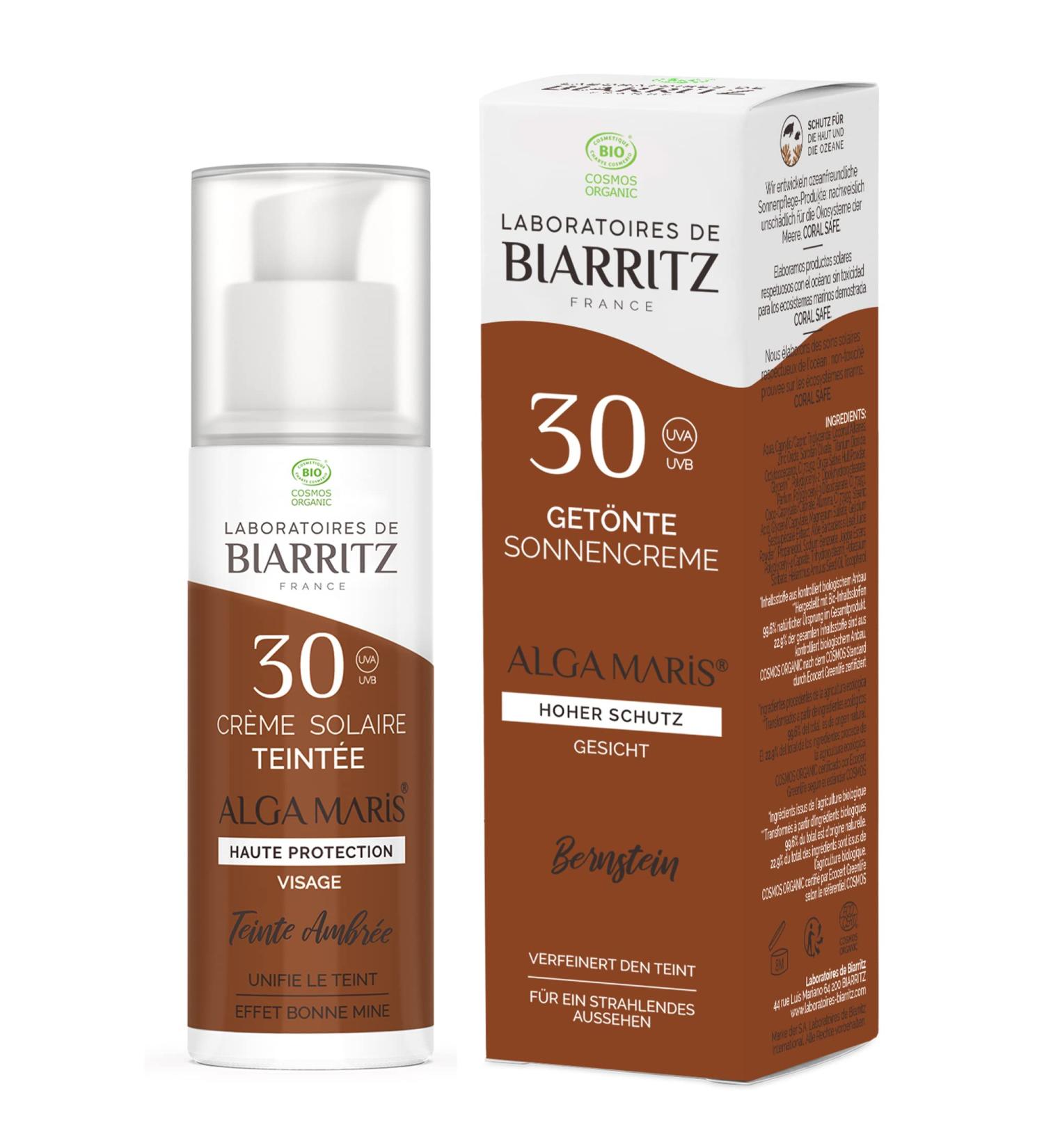 Laboratoires de Biarritz Tinted Sunscreen Face - Amber LSF30 ALGA Maris Bio-Certified - Hydrated Matted Healthy Glow - 50 ml - Made in France - Buy Online on GoSupps.com