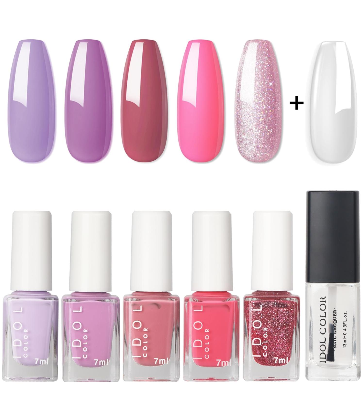 Purple Nail Varnish Sets - Pink Nail Polish Set - Quick Dry & Long Lasting Pink Glitter Nail Polish - Oil-Based Formula Nail Polish Gift Set with Top Coat No UV Need - Buy Online on GoSupps.com