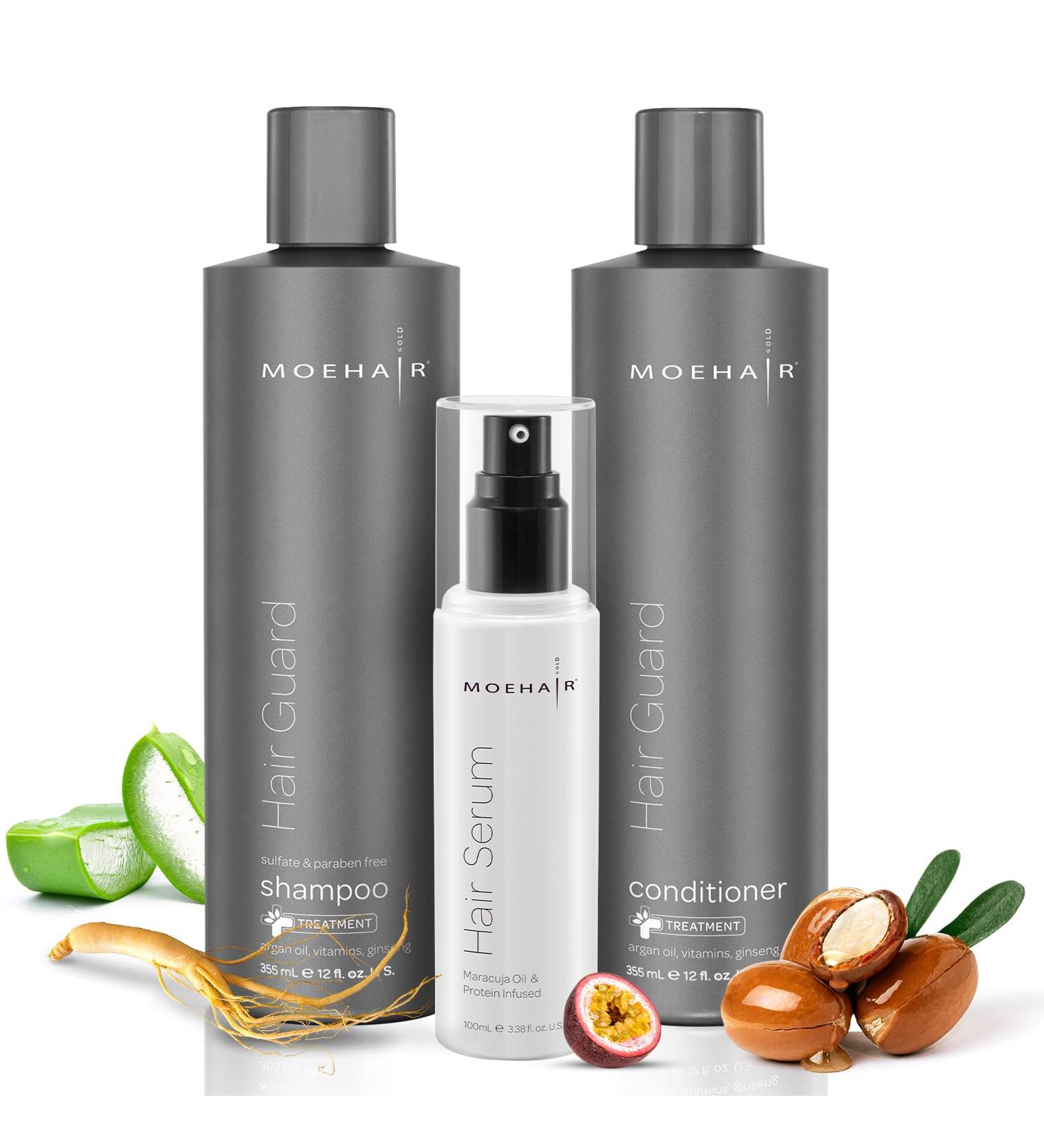 MOEHAIR Hair Guard Shampoo & Conditioner Set | 12oz & Hair Serum 3.38oz | Argan Oil & Ginseng | Hair Loss Treatment | Cruelty-Free Paraben & Sulfate-Free - Buy Online on GoSupps.com