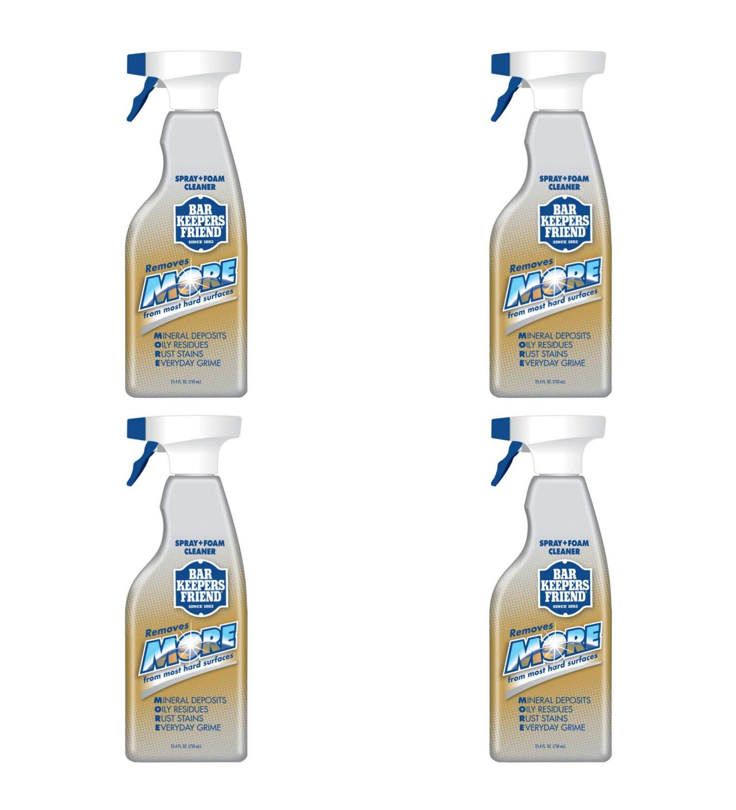 Bar Keepers Friend NEW trigger Spray + Foam Cleaner for Stainless Steel/Tile/Porcelain/Ceramic/Aluminum/Copper/Brass/Chrome/Glass, 25.4 Oz. (4-Pack) 1.58 Pound (Pack of 4)