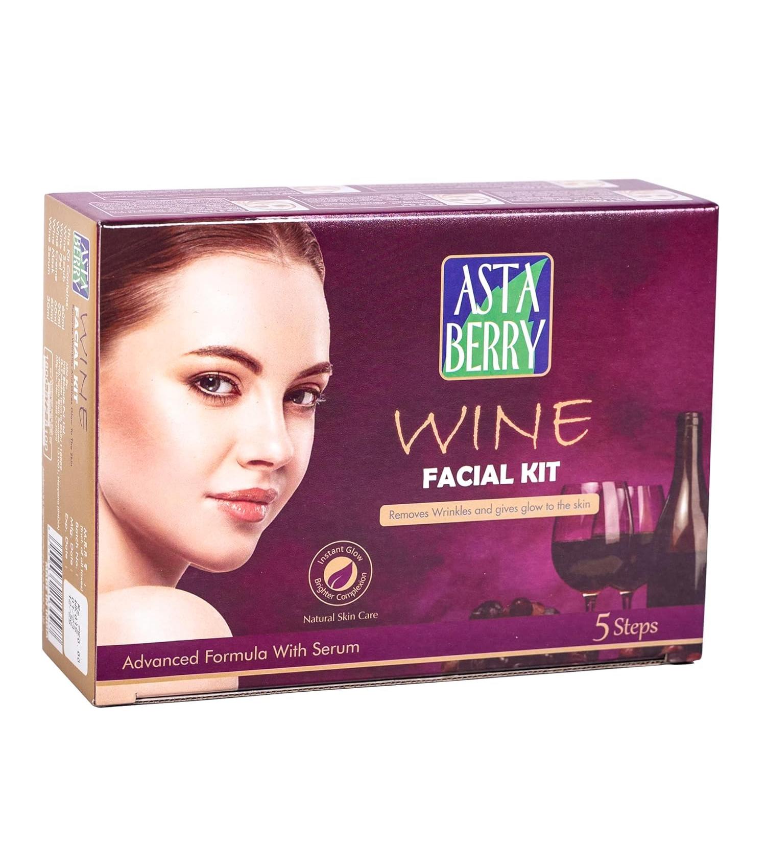 Wine Facial Kit - 5 Steps for Glowing Skin & Wrinkle Removal | Red Grape Aloe Vera & Olive Oil | 270 ml - All Skin Types - Buy Online on GoSupps.com