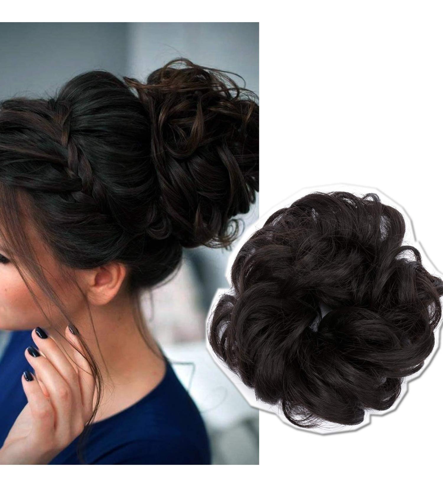 Silk-Co Hair Part with Rubber Band | Wavy Soft Bun & Thickening Hair Extensions | Dark Brown Messy Bun Updo - 25g - Buy Online on GoSupps.com