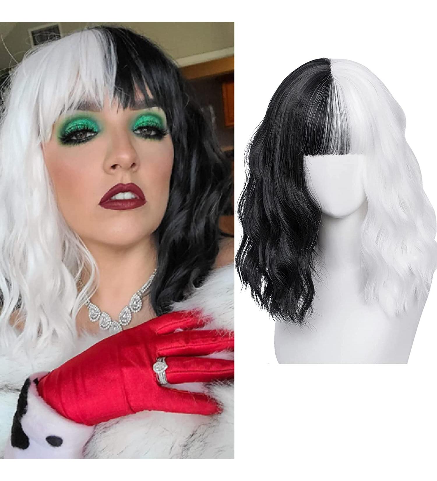 Cruella Wig for Ladies - Short Bob Curls Cosplay Costume Party Wig | Natural Cruella Devil Costume 047J - Buy Online on GoSupps.com