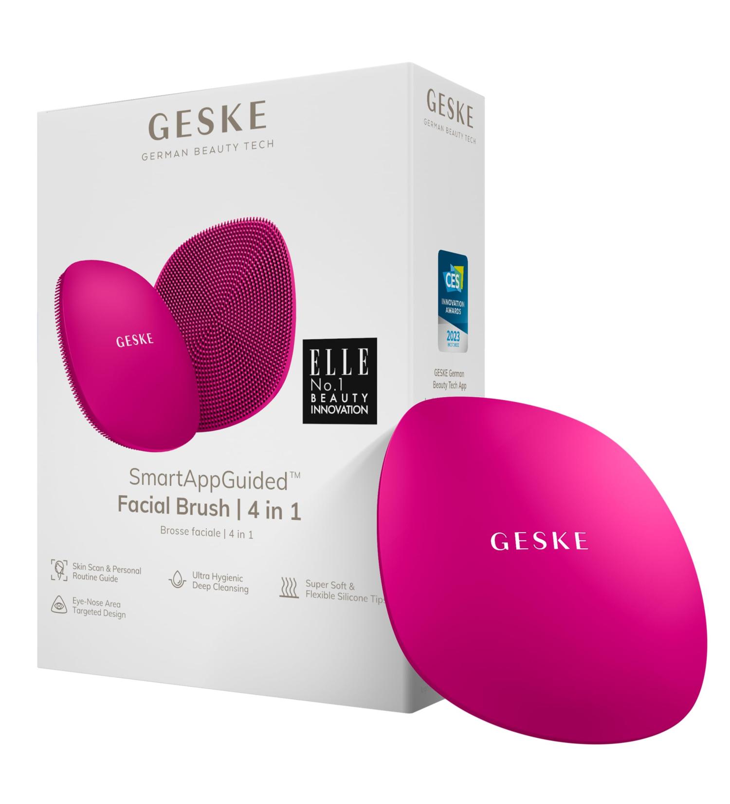 Geske SmartAppGuided 4-in-1 Facial Brush | Silicone Cleansing Device | Professional Skin Cleaning Tool | Soft Facial Cleaning Brush | International Shipping Available - Buy Online on GoSupps.com