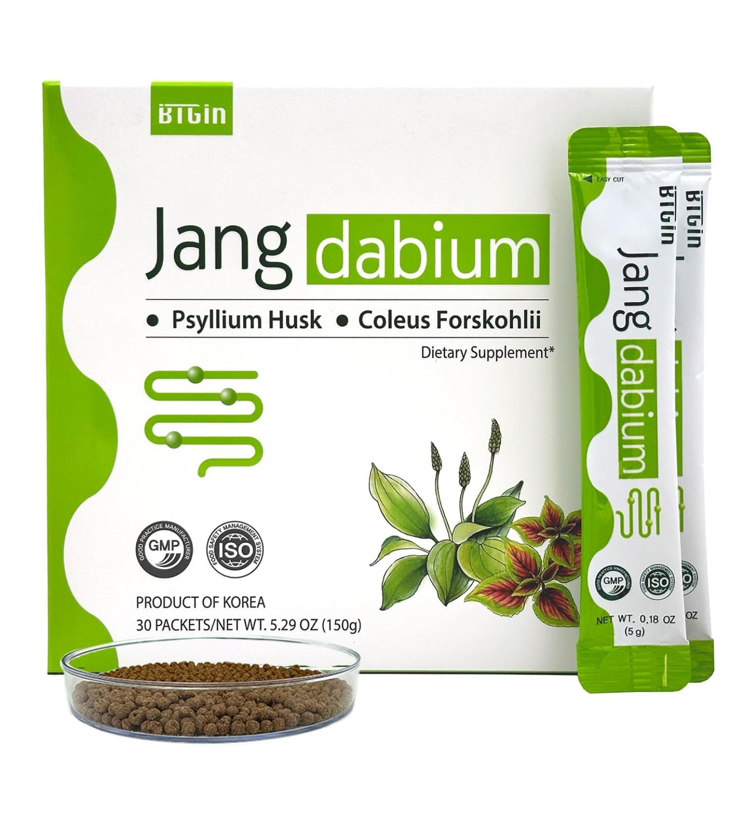 BTGIN Jangdabium Psyllium Husk Fiber Granules with Coleus Forskohlii & 10 Botanicals - Natural Supplement for Digestive Health Detox & Weight Management - Expands 40x for Fullness - 30 Packets - Buy Online on GoSupps.com