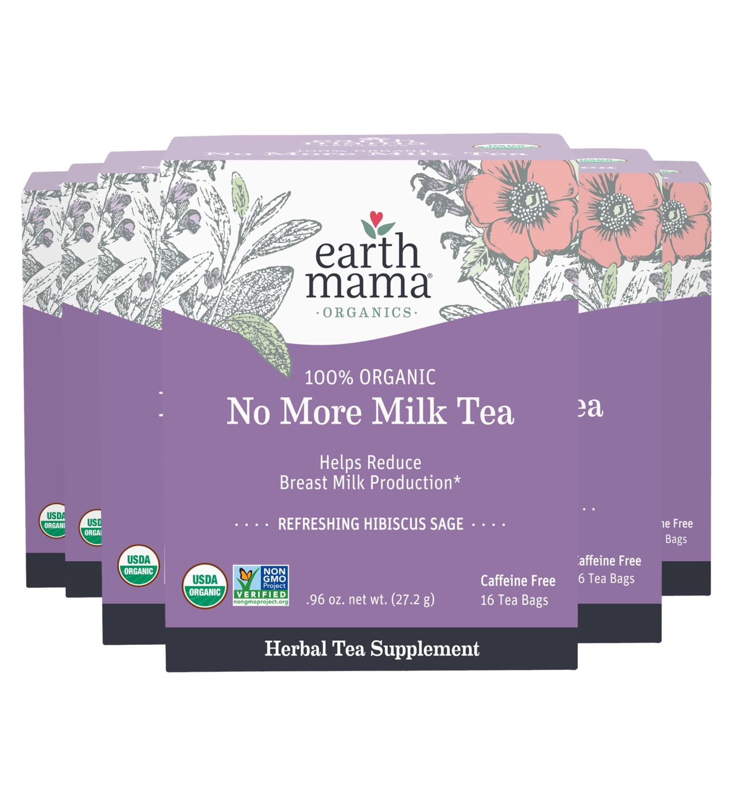 Earth Mama Organic No More Milk Tea 16-Count Box (6-Pack) | Breastmilk Production Reduction Tea for Weaning - Buy Online on GoSupps.com
