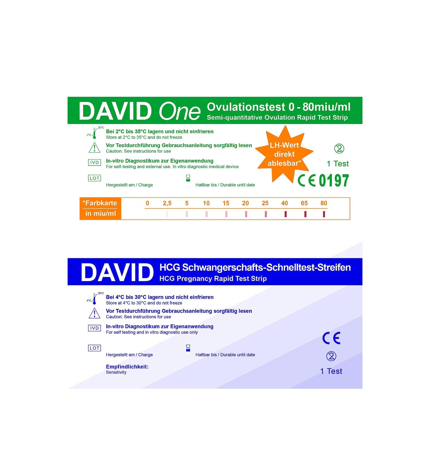 David One 25 ovulation tests 0-80 miu/ml + 5 pregnancy test strips