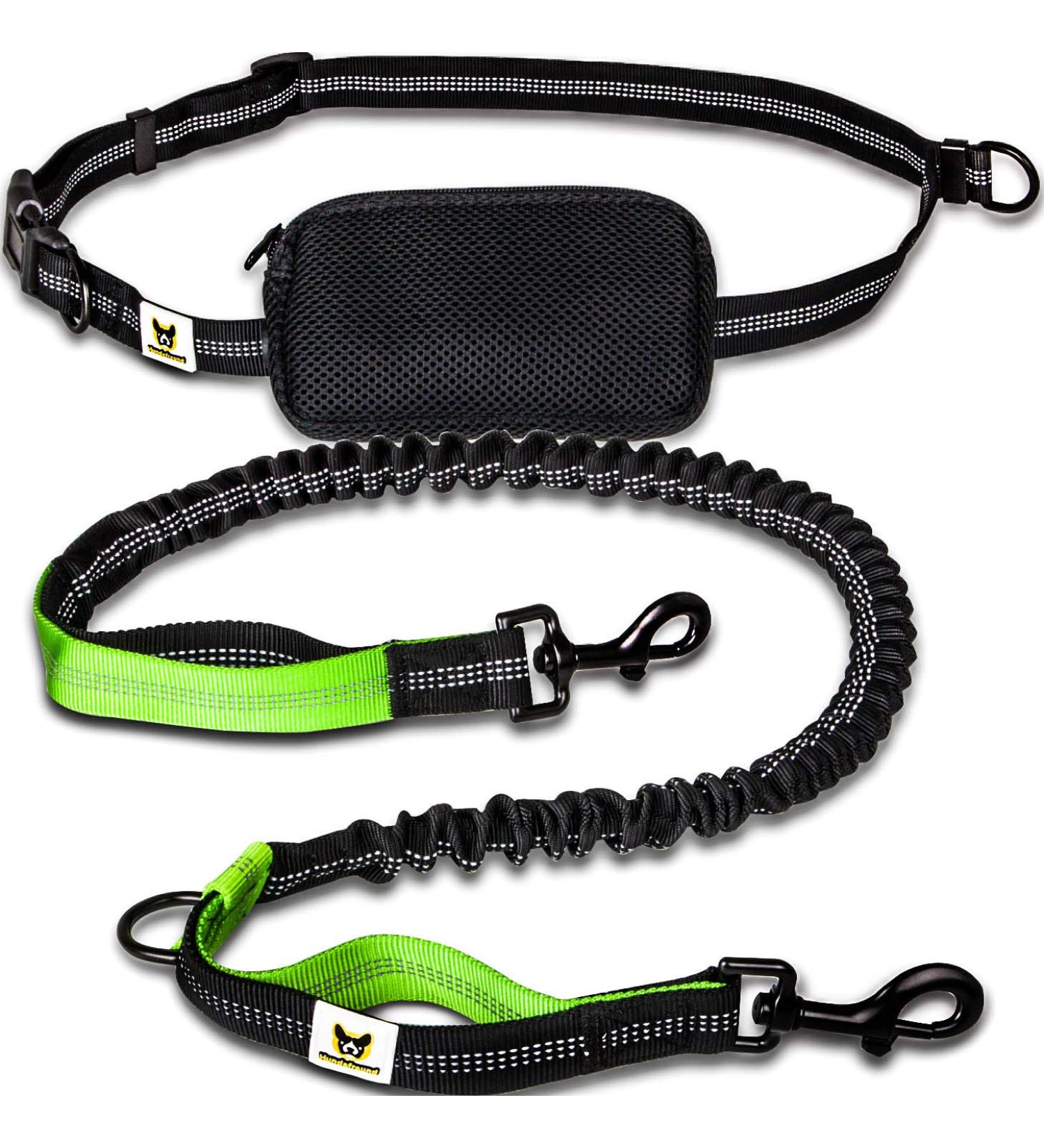 Elastic Reflective Jogging Leash - 120 cm with Adjustable Hip Strap & Bag for Hands-Free Walking Hiking & Running - Up to 200 cm Stretch - Buy Online on GoSupps.com