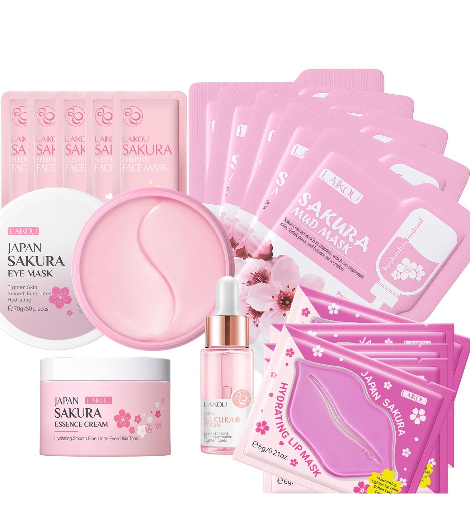 Skin Care For Teenage Girls Sakura Skincare Sets Teen Skincare Set Gifts Sets For Women Skin Care Sets & Kits Face Serum Face Cream Sleep Mask Eye Mask Mud Mask Lip Mask*5