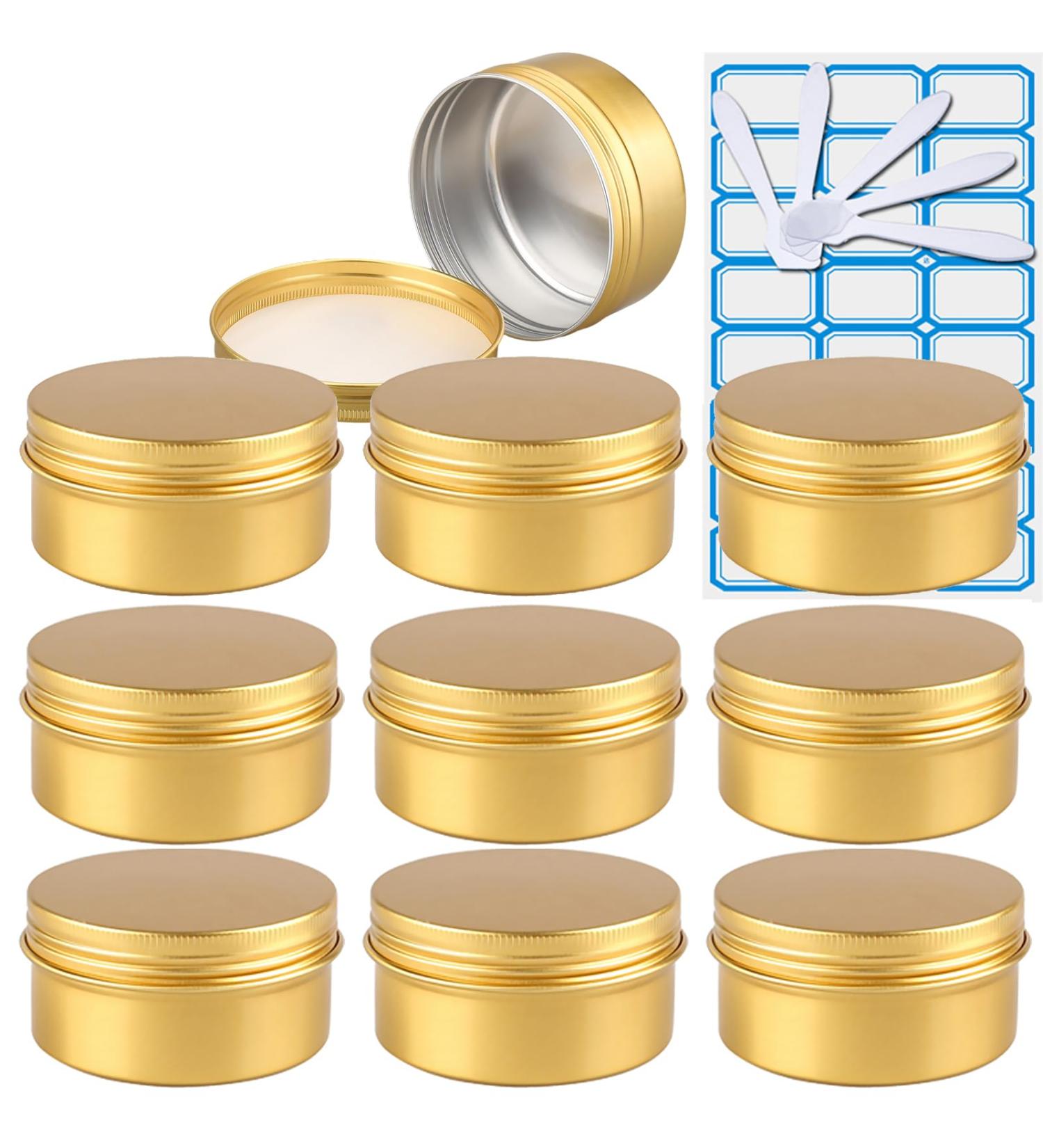 Zeoabsy 10-Piece Gold Aluminum Empty Jars - 150ml Round Tins with Screw Lid for Cosmetics Candles & Ointments | Includes 5 Spatulas & 1 Gold Label - Buy Online on GoSupps.com