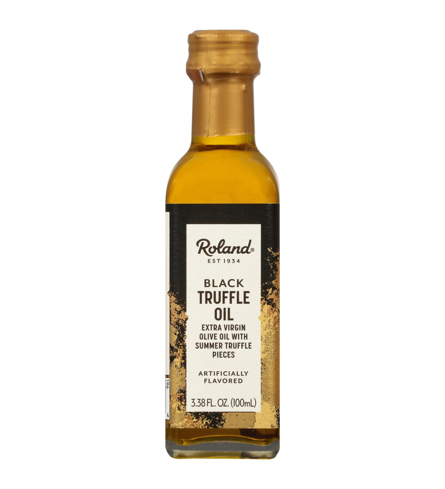 Roland Foods Organic Black Truffle Oil Flavored Extra Virgin Olive Oil with Summer Truffle Pieces