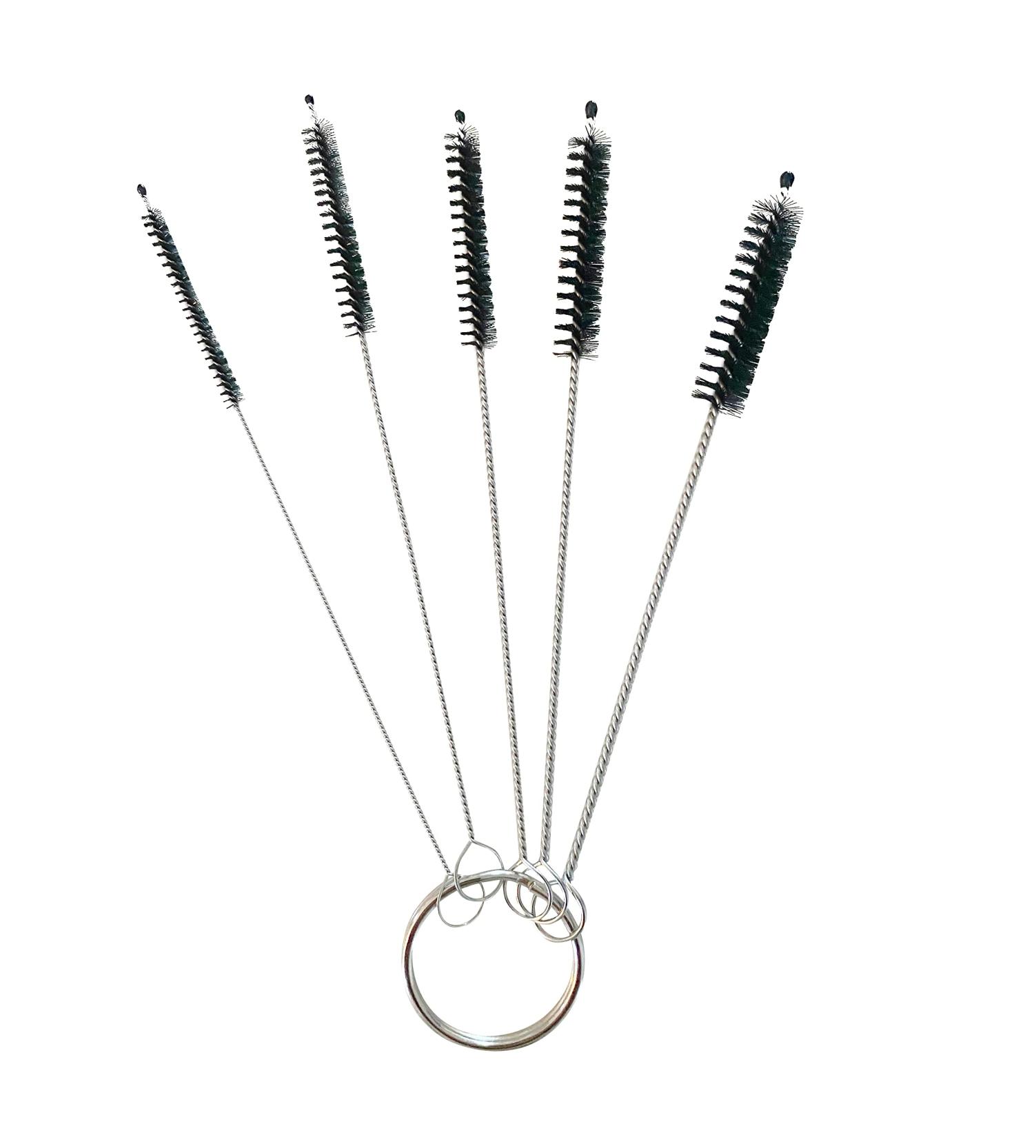 5 Piece Mini Metal and Nylon Tube Piece Cleaner Brush Set with Keychain Ring 5 Piece Set