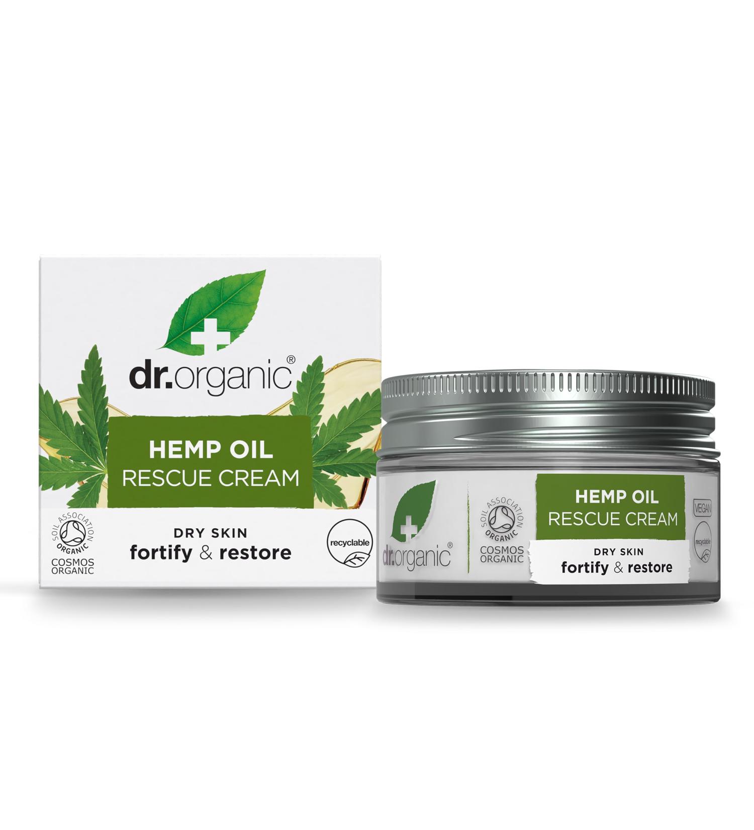 Dr Organic Hemp Oil Rescue Cream Moisturising Combination Skin Mens Womens Natural Vegetarian Cruelty-Free Paraben & SLS-Free Certified Organic 50ml - Buy Online on GoSupps.com