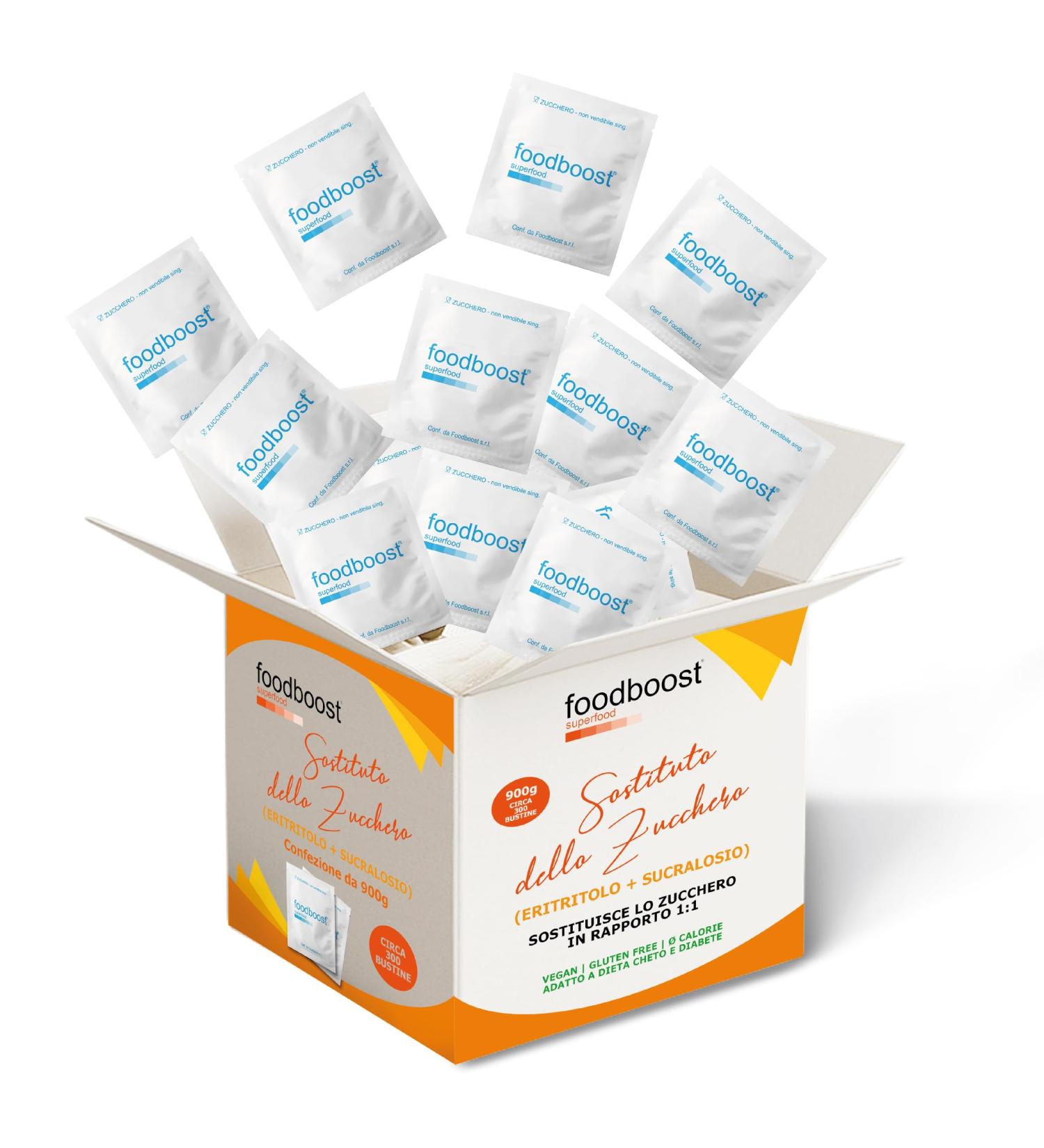 foodboost Sugar Substitute Erythrit + Sucralose 900 g approx 300 sachets in one dose natural 0 calories ratio 11 with sugar Keto diabetics gluten free - Buy Online on GoSupps.com