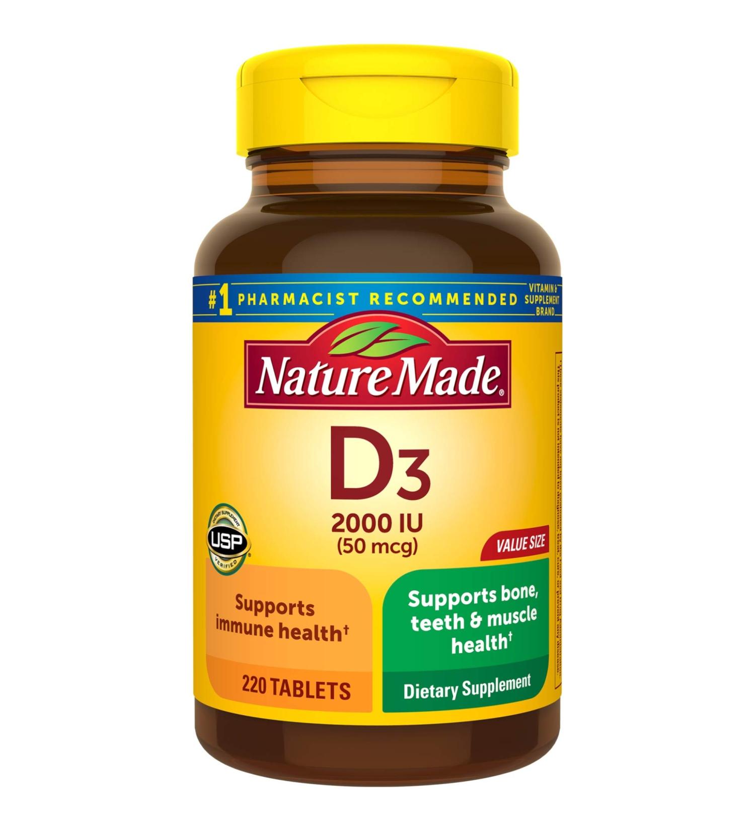Vitamin D3 2000 IU 220 Tablets - Immune Health, Strong Bones & Muscles - 250% Daily Value - 1 Pack - Buy Online on GoSupps.com