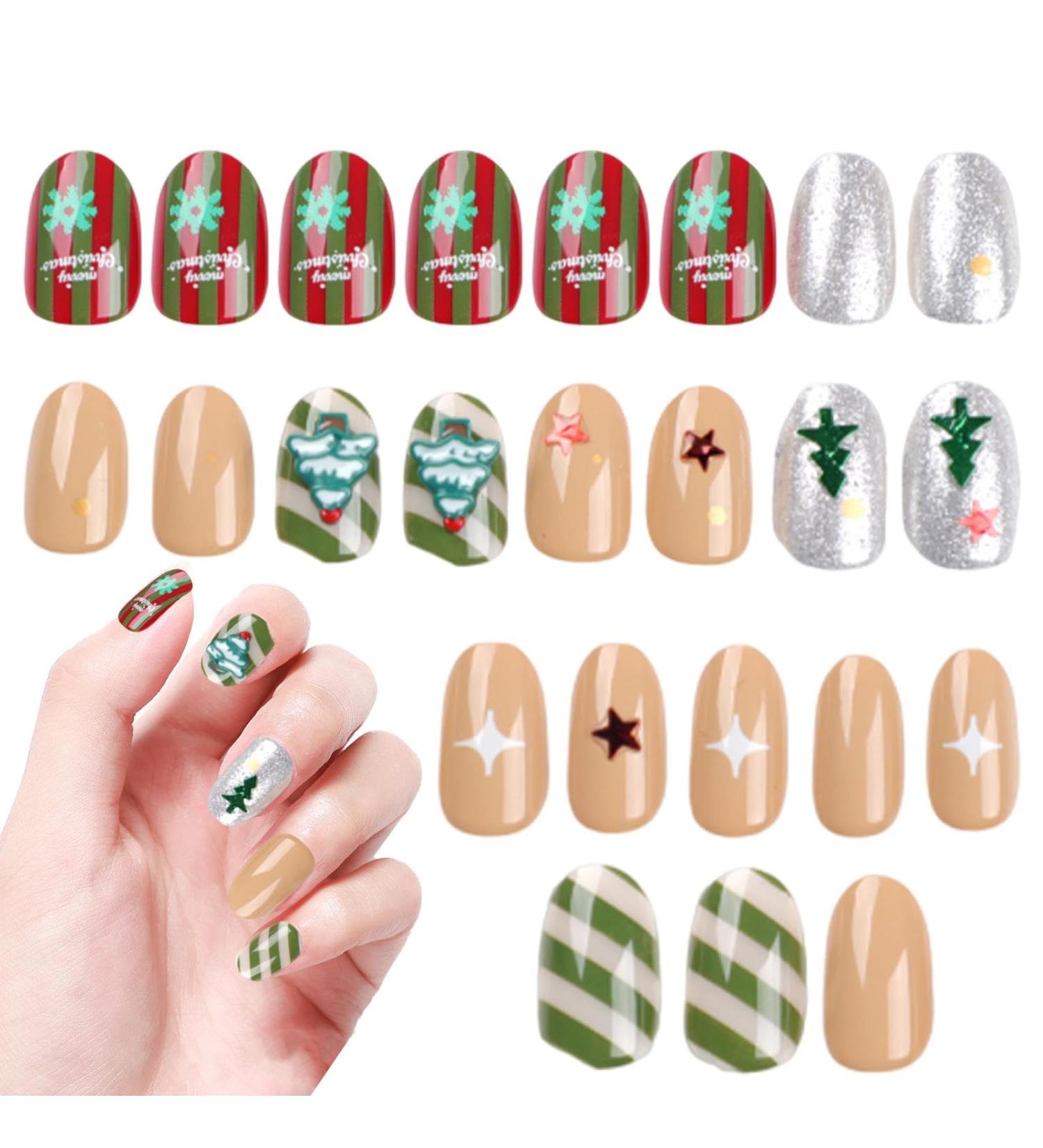 False Nails - Press on Nails Short | Stick on Nails False Nails French Tips Nails | Press on Nails Winter Nails Almond Fake Nails Short Design 24 - Buy Online on GoSupps.com
