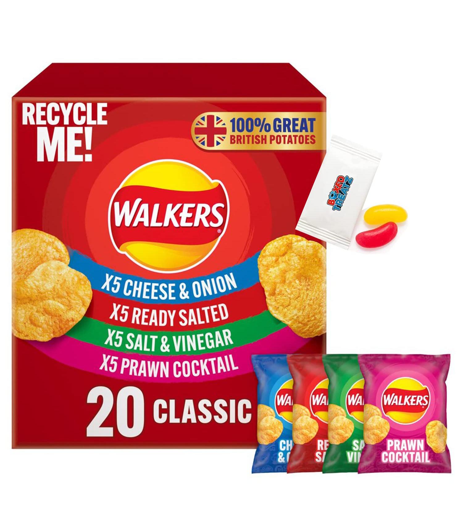Walkers Classic Variety Multipack Crisps 20X25G Multipack Of Walkers Classic Variety Crisps 5x Ready Salted 5 x Cheese & Onion 5 x Salt & Vinegar and 5 x Prawn Cocktail Boxed Treatz - Buy Online on GoSupps.com