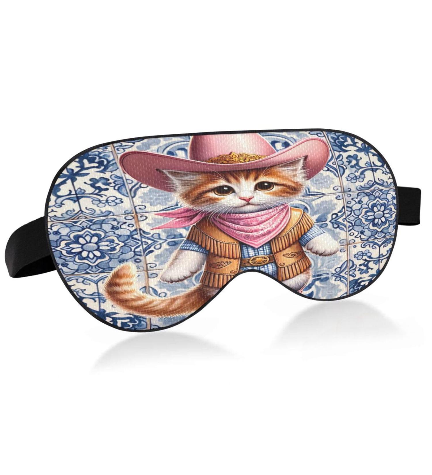 Pink Cowgirl Cute Cat Sleep Mask - Light Blocking Eye Mask for Sleeping - Adjustable Soft Eye Cover for Men & Women - Perfect for Travel & Naps - Buy Online on GoSupps.com