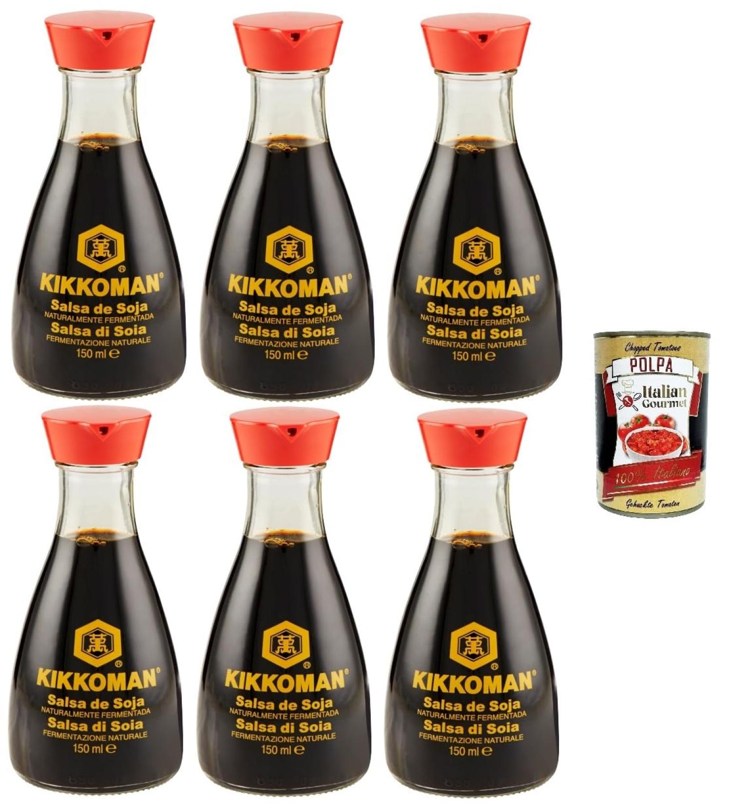  Italian Gourmet E.R. Kikkoman Set of 6 Natural Fermented Soy Sauces 150ml + Italian Gourmet Polpa 400g - Buy Online on GoSupps.com