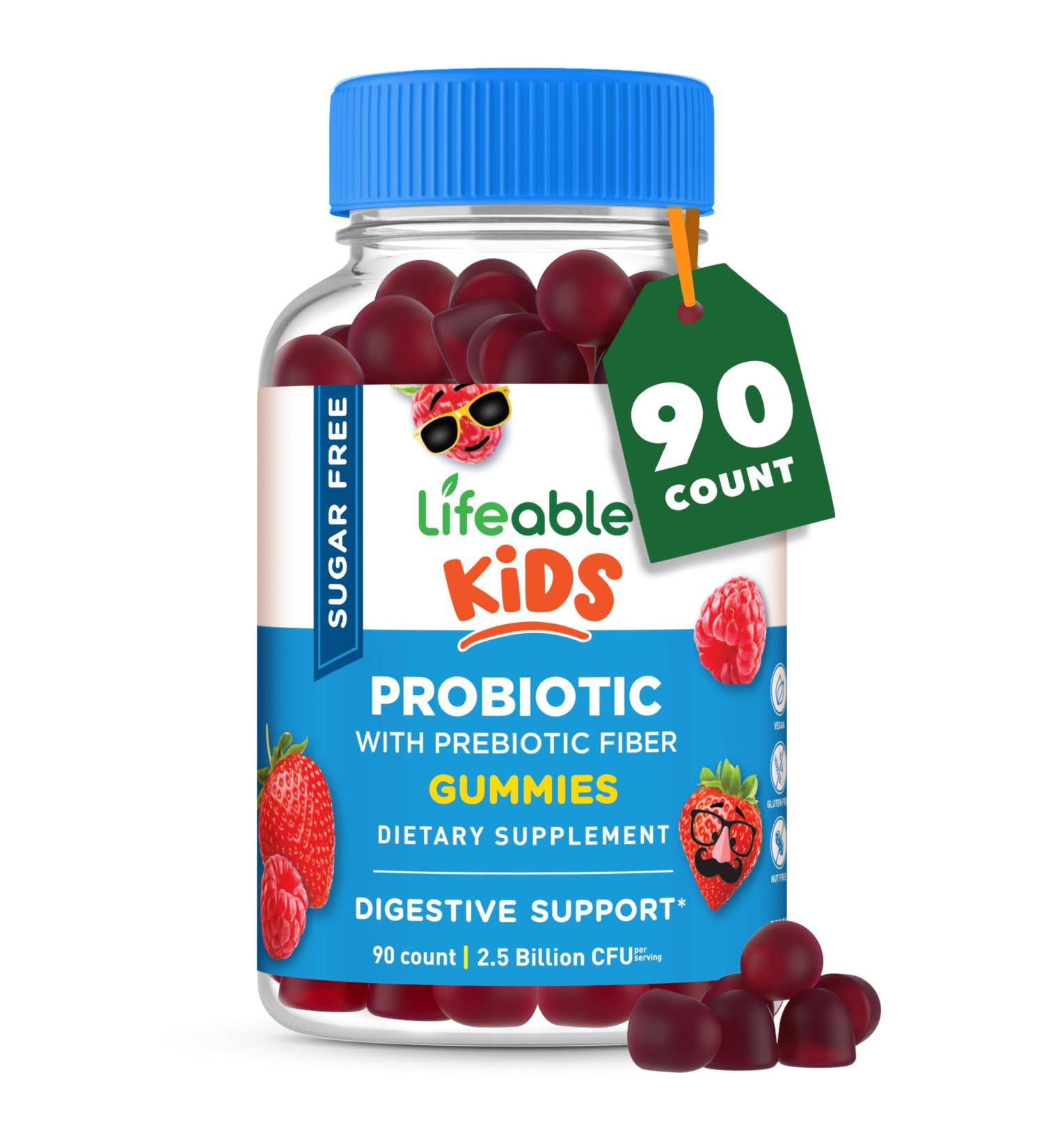 Lifeable Sugar Free Probiotics with Prebiotics Fiber for Kids Great Tasting Natural Flavor Gummy Supplement Keto Friendly Probiotic Chewable 90 Gummies - Buy Online on GoSupps.com