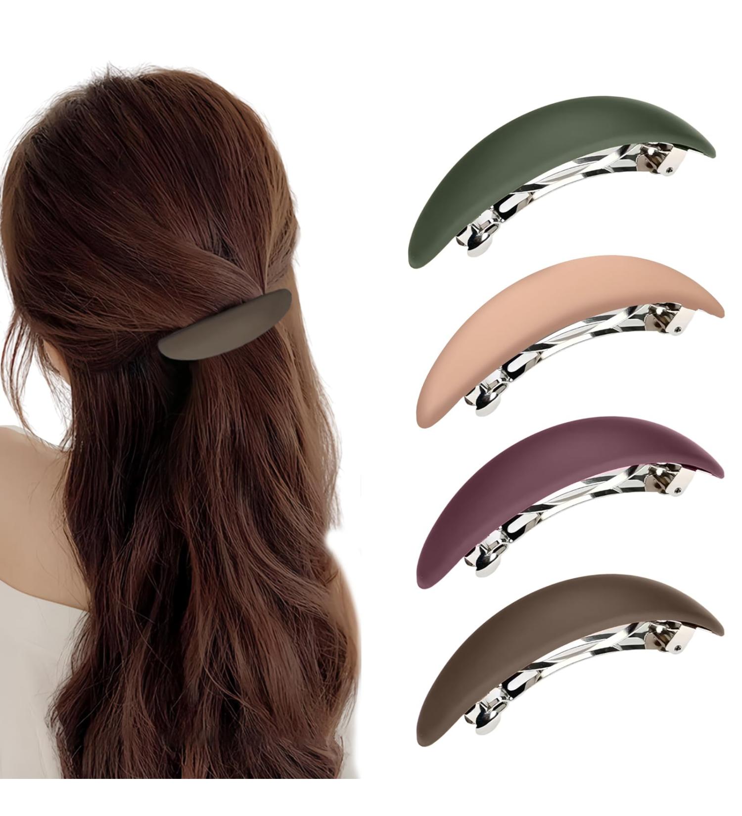 Set of 4 Matte French Hair Clips Colored Metal Snap-on Hair Barrettes Acrylic Retro Large Snap Hair Clips Decorative Hair Spring Clips Accessories for Women Girls Thick Hair - Buy Online on GoSupps.com