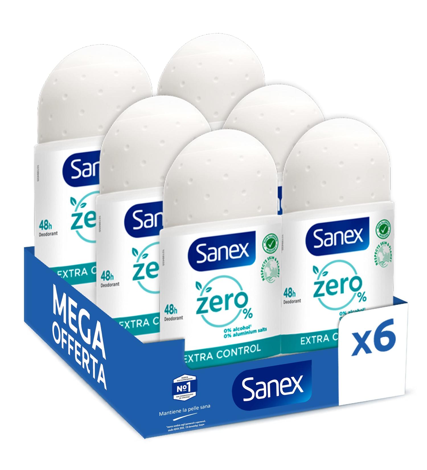  Sanex SANEX - Extra Control 0% Roll-On Deodorant - Deodorant for Men & Women - 48-Hour Effectiveness - Alcohol-Free Aluminum Salt-Free - Pack of 6 x 50ml Roll-Ons - Buy Online on GoSupps.com