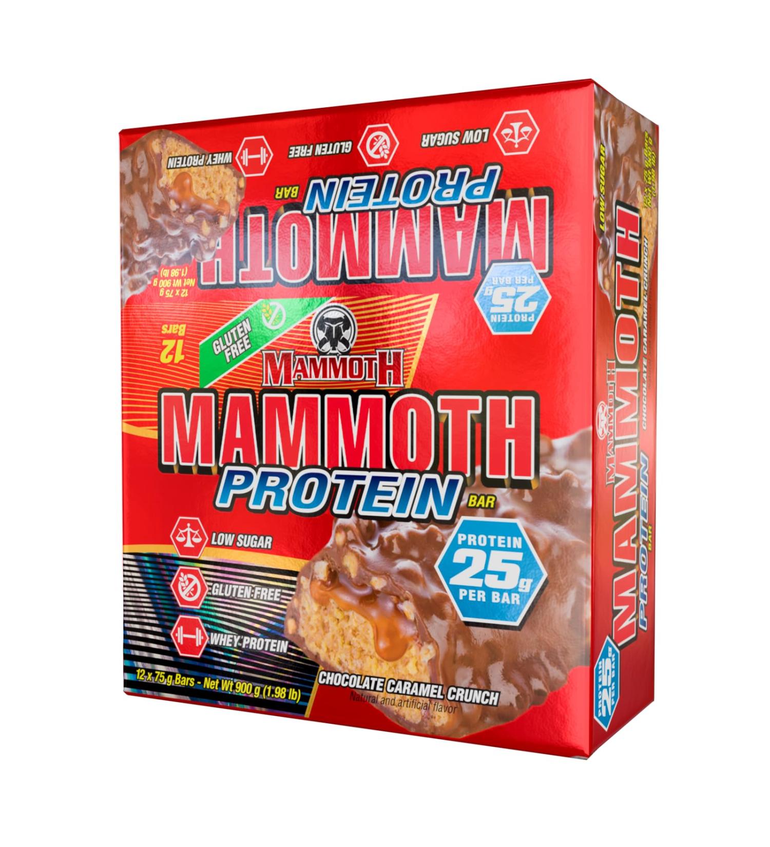 MAMMOTH Protein Bar 25g Protein Low Sugar Low Carb Gluten Free 12 x 65g (12 Count Chocolate Caramel) Chocolate Caramel 12 count (Pack of 1)