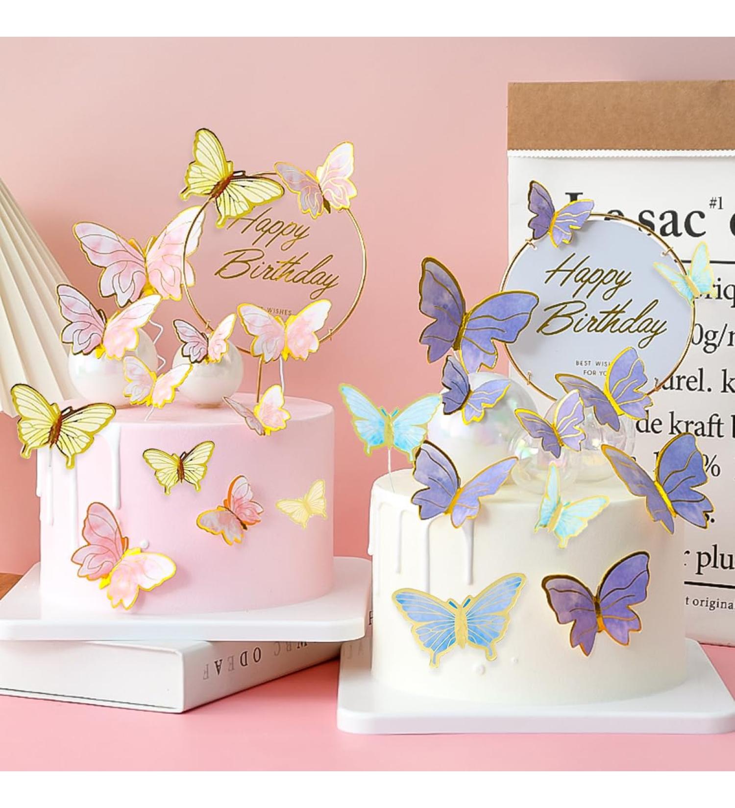 42 Pcs Butterfly Cake Topper 40Pcs 3D Butterfly Cake Decorations & 2Pcs Happy Birthday Cake Topper for Girls Women's Birthday Wedding Cake Ornaments Party Decoration (B: Multi-Colored) - Buy Online on GoSupps.com