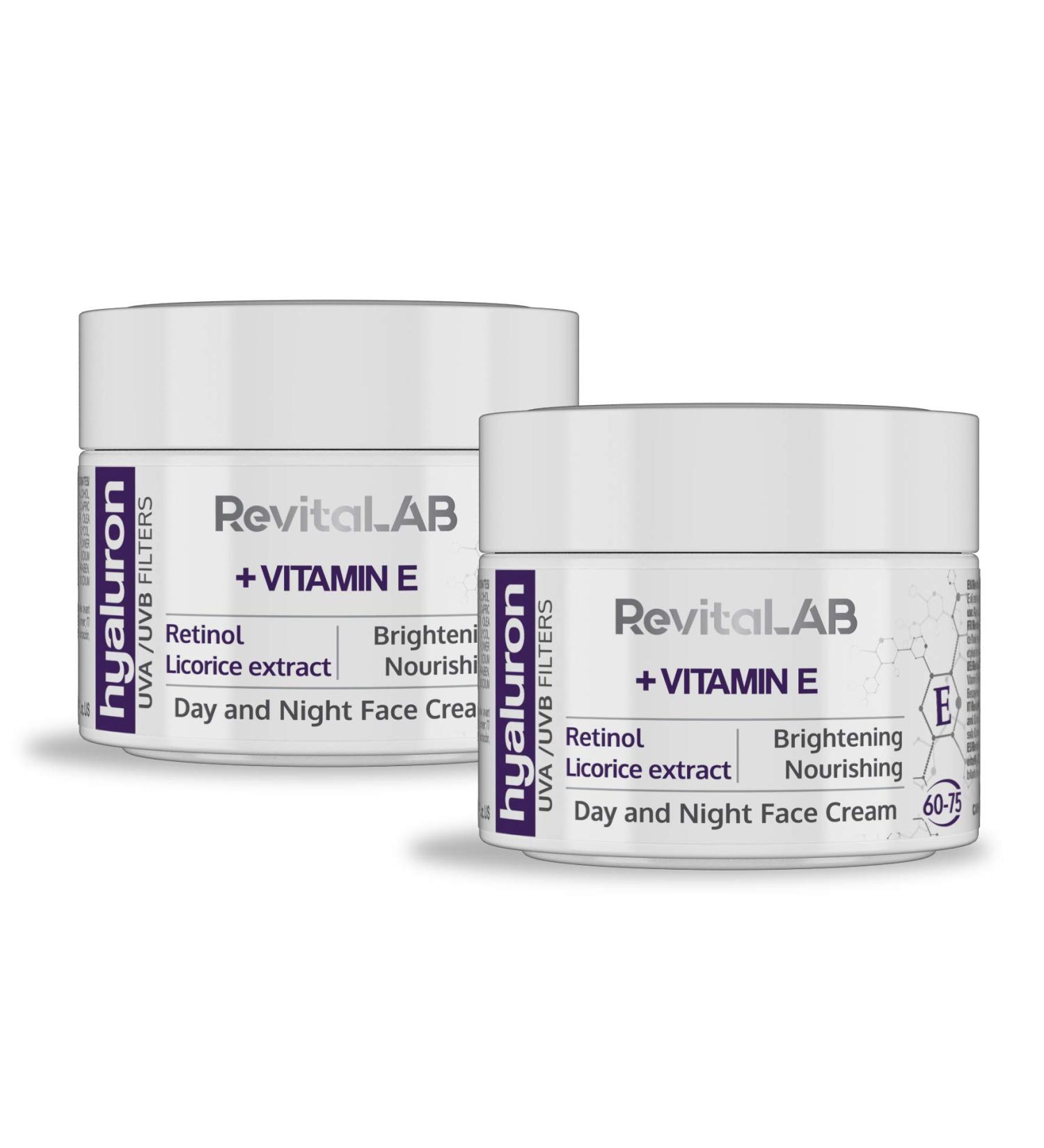 Revitalab Anti-Aging Daily & Night Cream with Hyaluronic Acid Retinol & Vitamin E - UV Protection for Ages 60-75 | 50ml Multipack - Buy Online on GoSupps.com