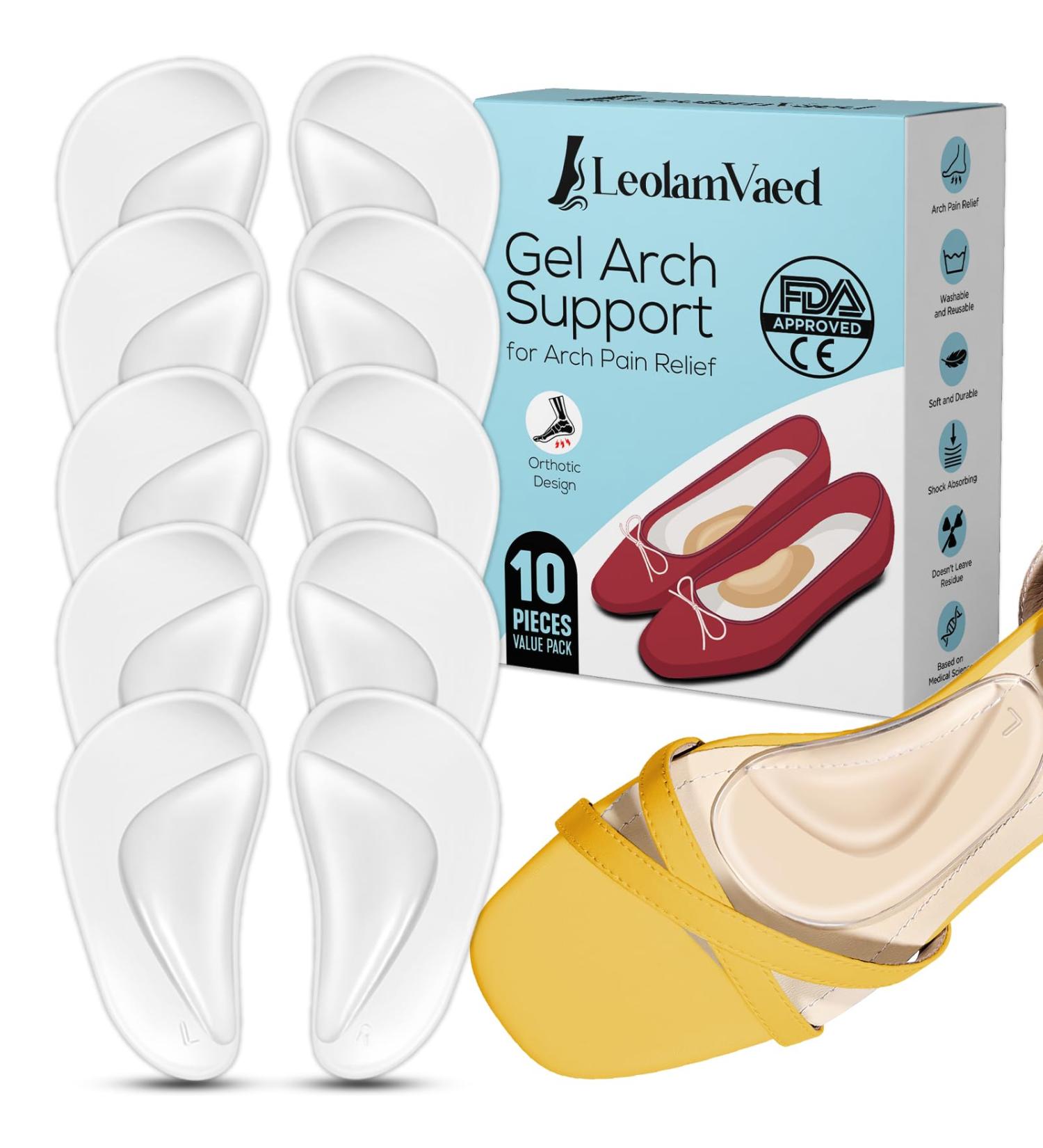 Arch Support Insoles for Plantar Fasciitis Relief - Self-Adhesive Flat Foot Inserts | 5 Pairs Transparent Orthopedic Foot Comfort - Buy Online on GoSupps.com