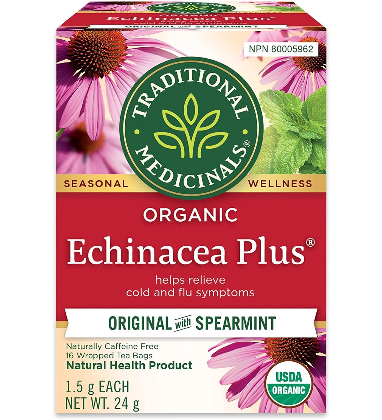 Traditional Medicinals - Organic Echinacea Plus Herbal Tea (Pack of 1) - Help Relieve Cold and Flu Symptoms - 16 Tea Bags Total Echinacea Plus 16 Count (Pack of 1) - Buy Online on GoSupps.com